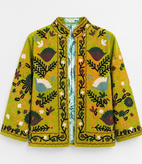 Lime Green Floral Embroidered Jacket
