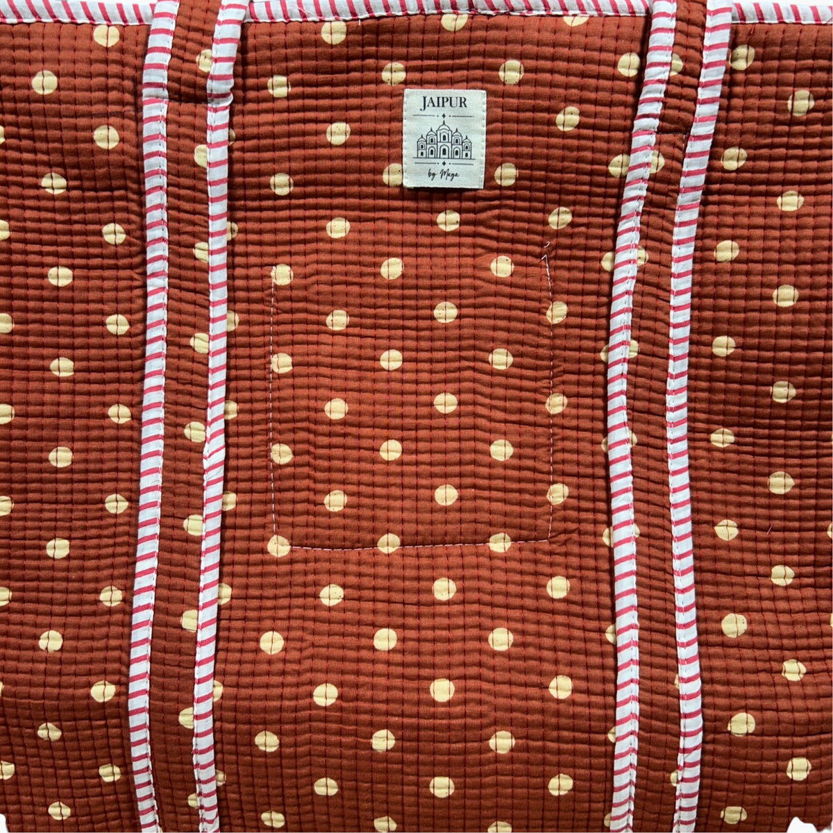 Large Terracotta Polka Dot Quilted Tote Bag | Cotton Shoulder Tote