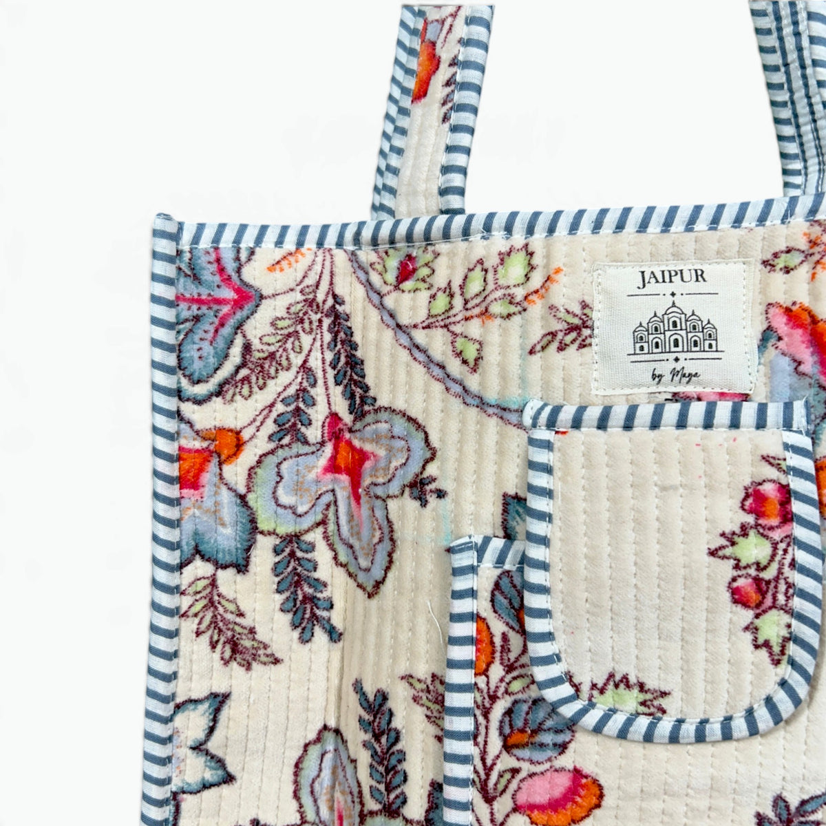 Medium Cream Reversible Velvet Floral Tote Bag