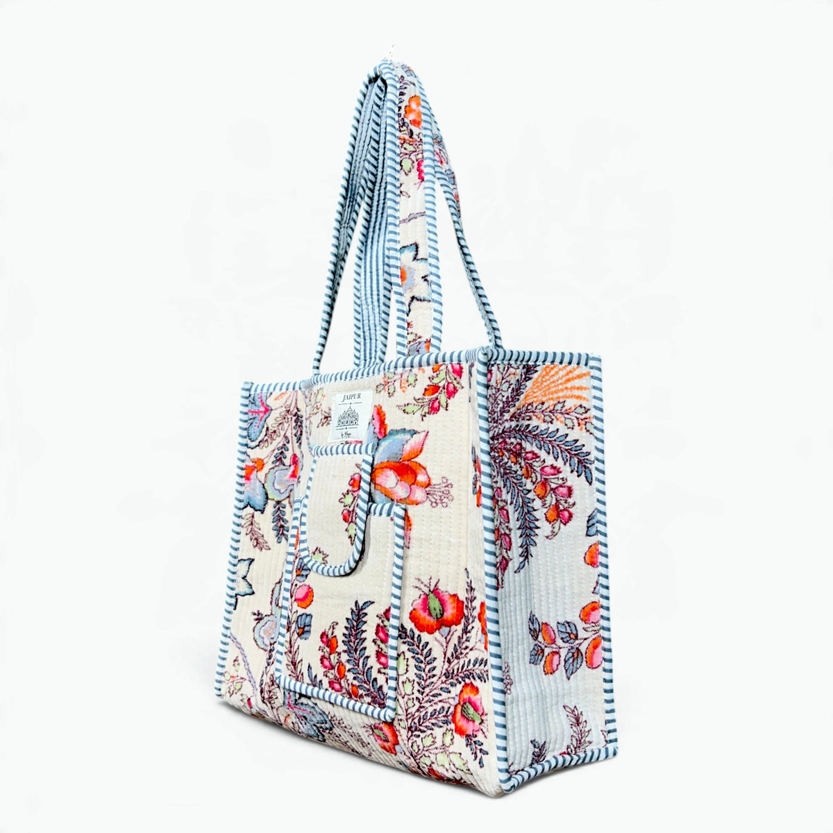 Medium Cream Reversible Velvet Floral Tote Bag