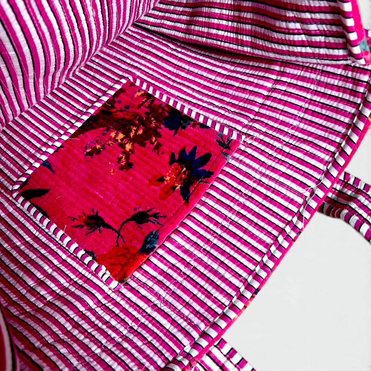 Large Hot Pink Velvet Reversible Bird of Paradise Tote Bag | Quilted Velvet Shoulder Tote with Inside Pocket