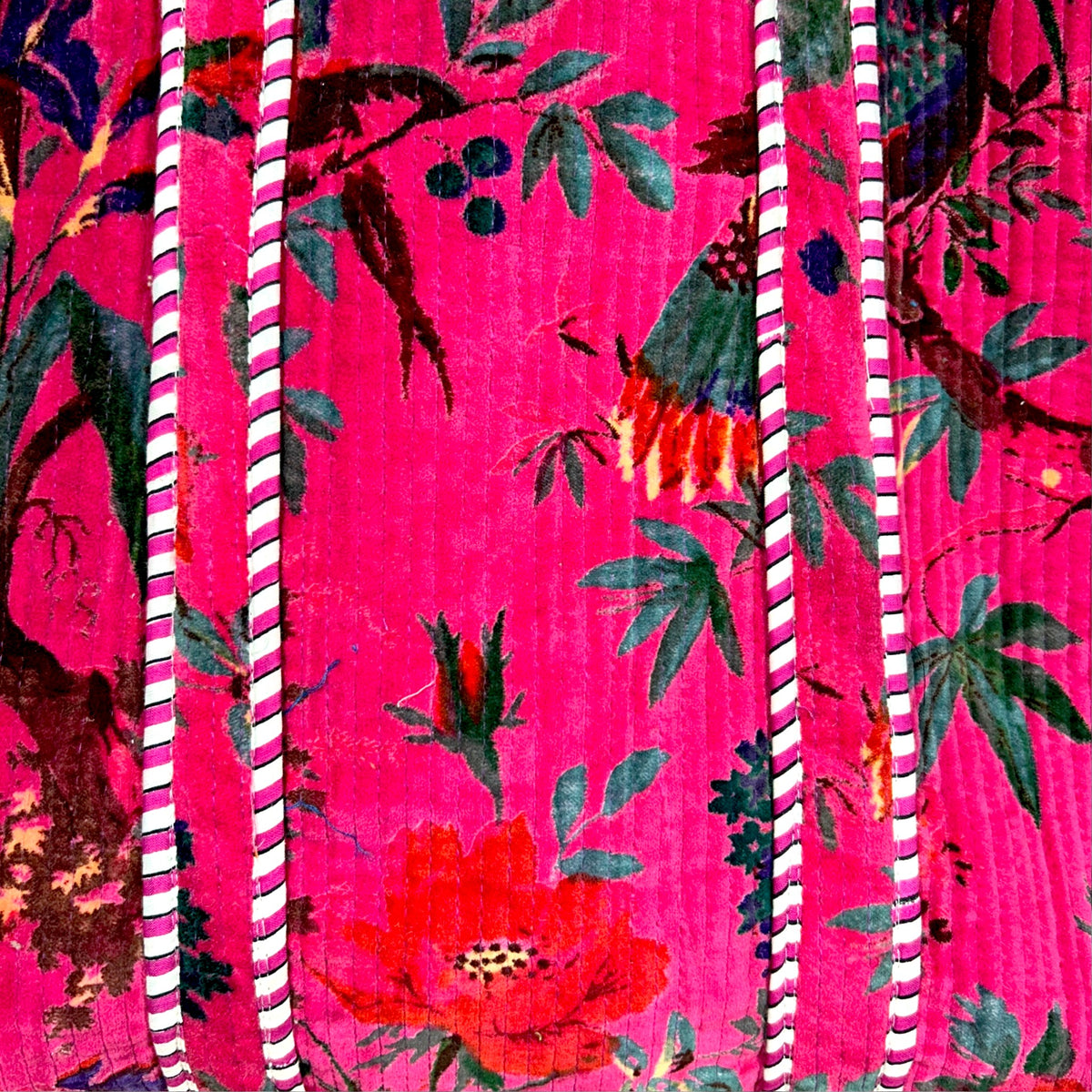 Large Hot Pink Velvet Reversible Bird of Paradise Tote Bag | Quilted Velvet Shoulder Tote with Inside Pocket
