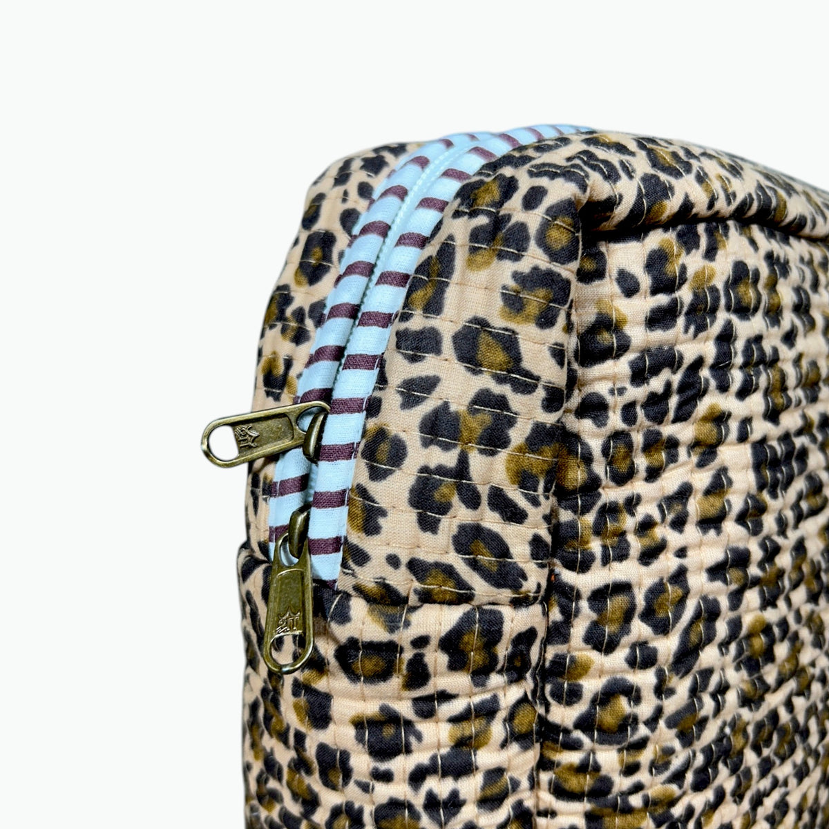 Leopard Print Scallop Pouch | Quilted Cotton Makeup & Wash Bag with Zip