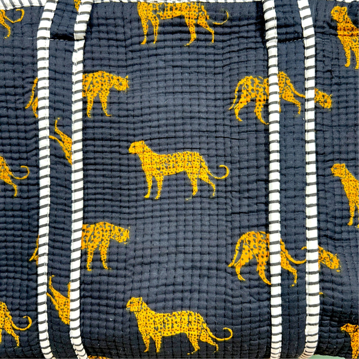 Black Leopard Print Quilted Tote Bag | Cotton Zip Tote