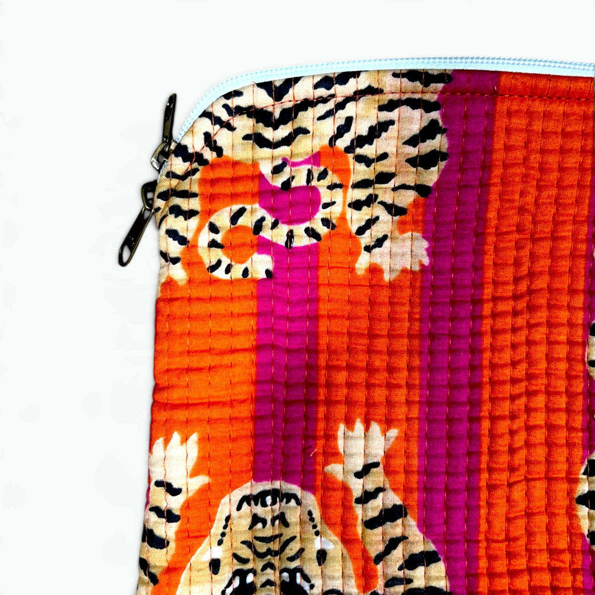 Tiger Print Quilted iPad Sleeve | Bold Orange & Pink Tablet Cover with Zip
