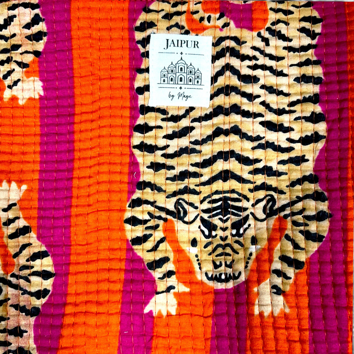 Tiger Print Quilted iPad Sleeve | Bold Orange & Pink Tablet Cover with Zip