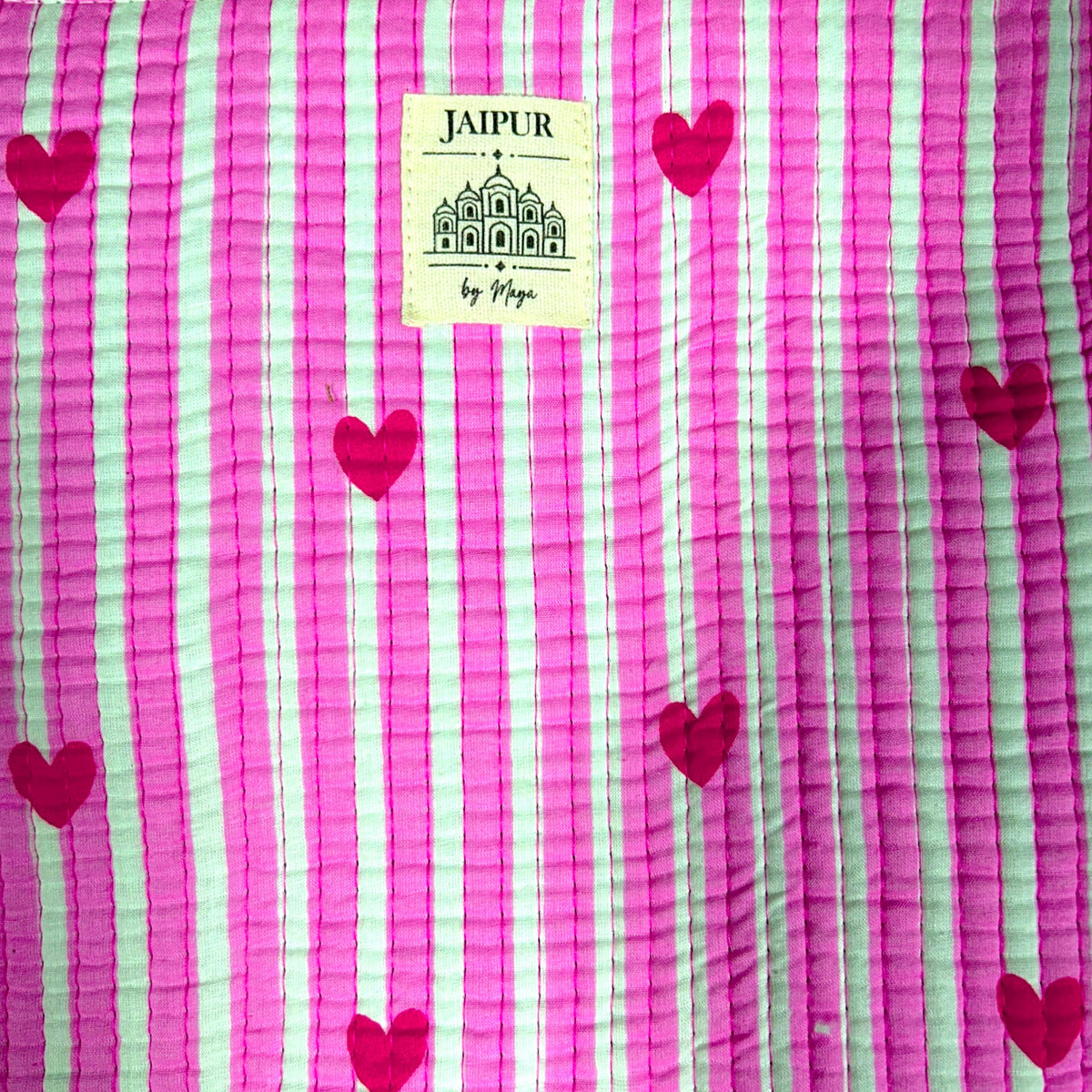 Pink Striped Heart Quilted iPad Sleeve | Cute Tablet Cover with Zip & Wrist Loop