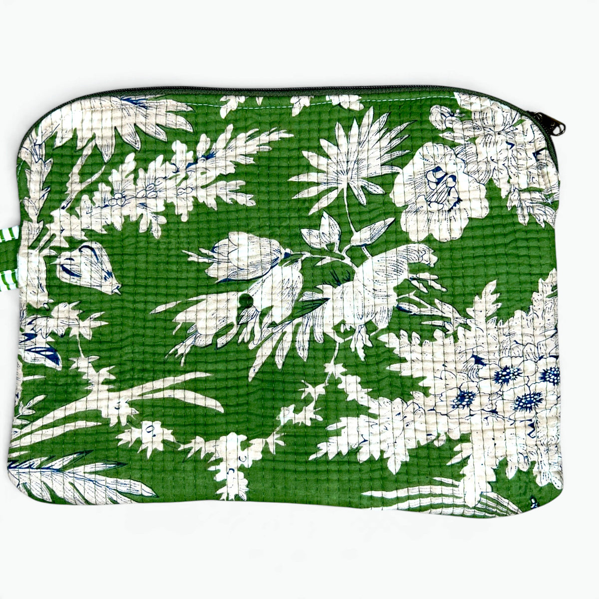Green Botanical Quilted iPad Sleeve | Floral Tablet Cover with Zip & Wrist Loop
