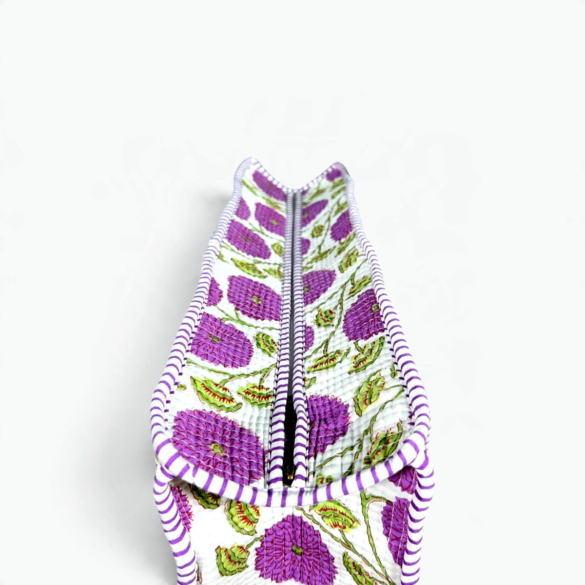 Purple Bloom Quilted Tote Bag with campartments | Hand Block Printed Cotton