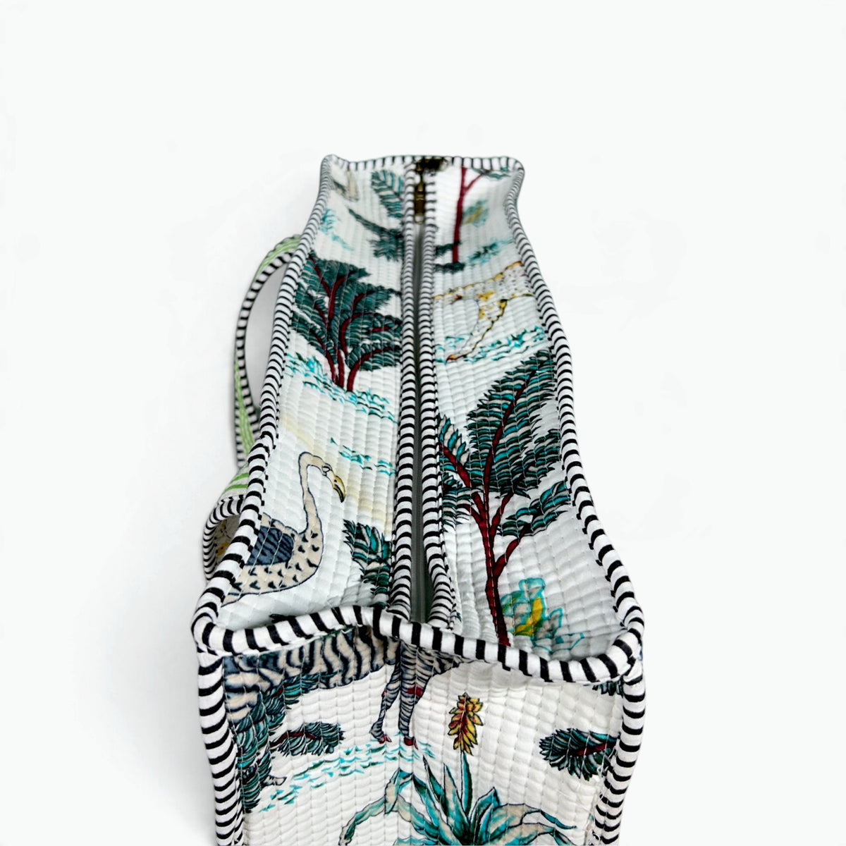Safari Jungle Quilted Tote Bag with campartments | White Hand Block Printed Cotton