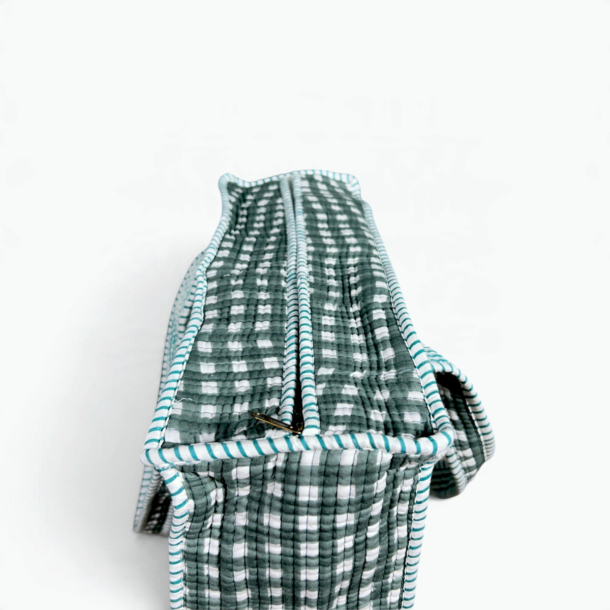 Large Green Gingham Check Quilted Tote Bag | Cotton Shoulder Tote
