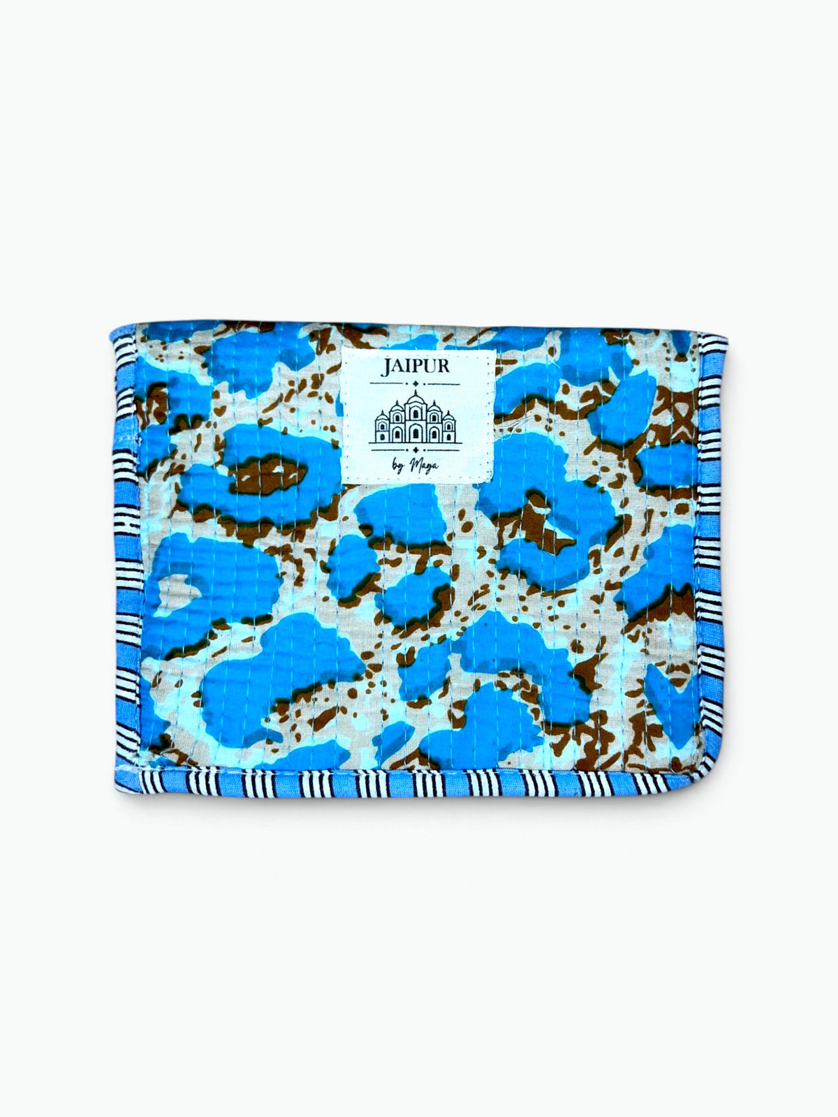 Blue Leopard Envelope Pouch | Quilted Cotton Clutch with Magnetic Snap