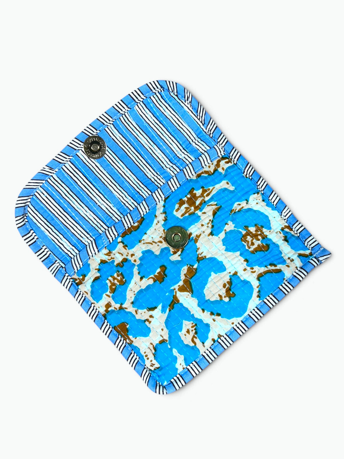 Blue Leopard Envelope Pouch | Quilted Cotton Clutch with Magnetic Snap