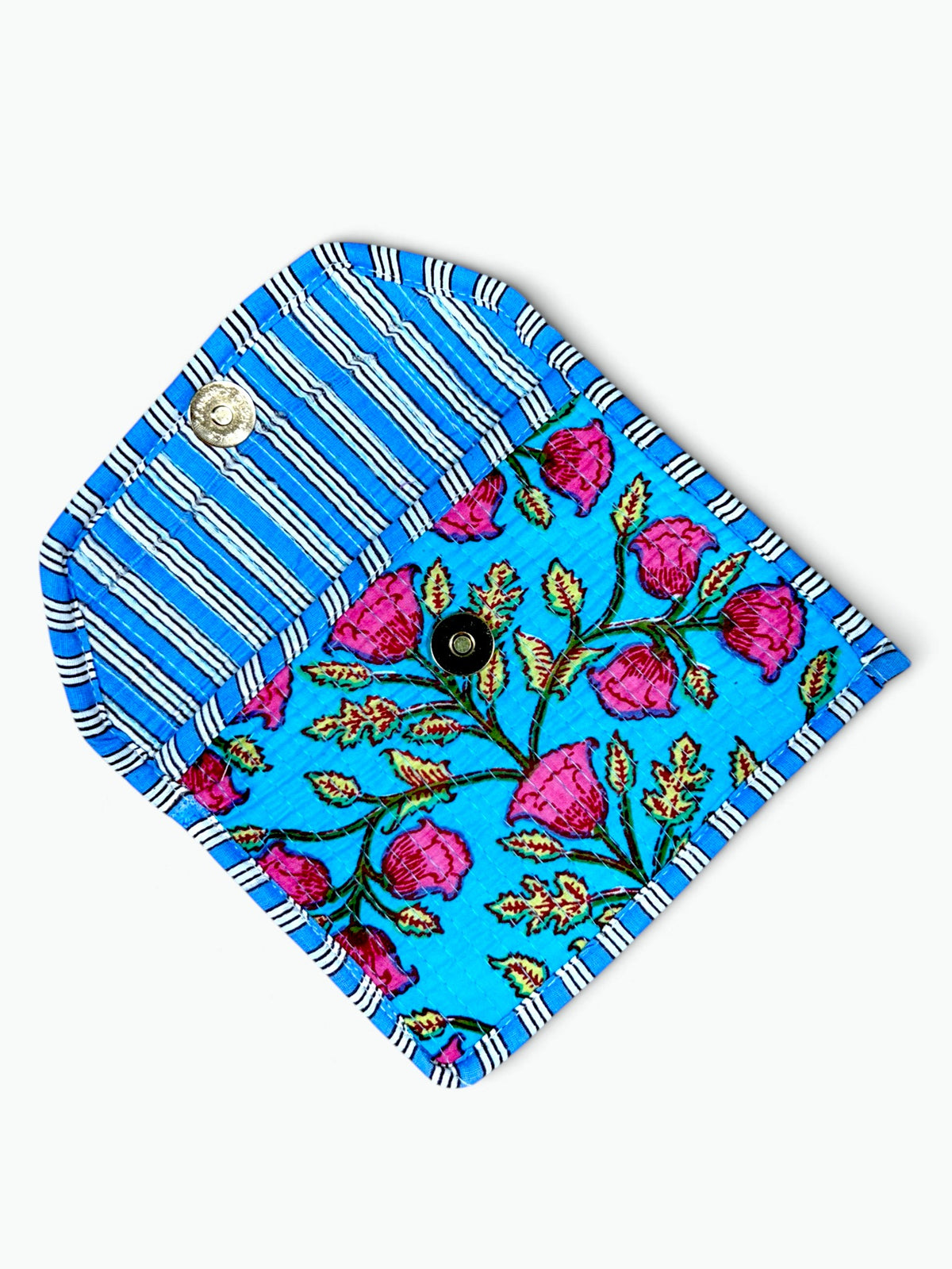 Tulip Garden Envelope Pouch | Quilted Cotton Clutch with Magnetic Snap