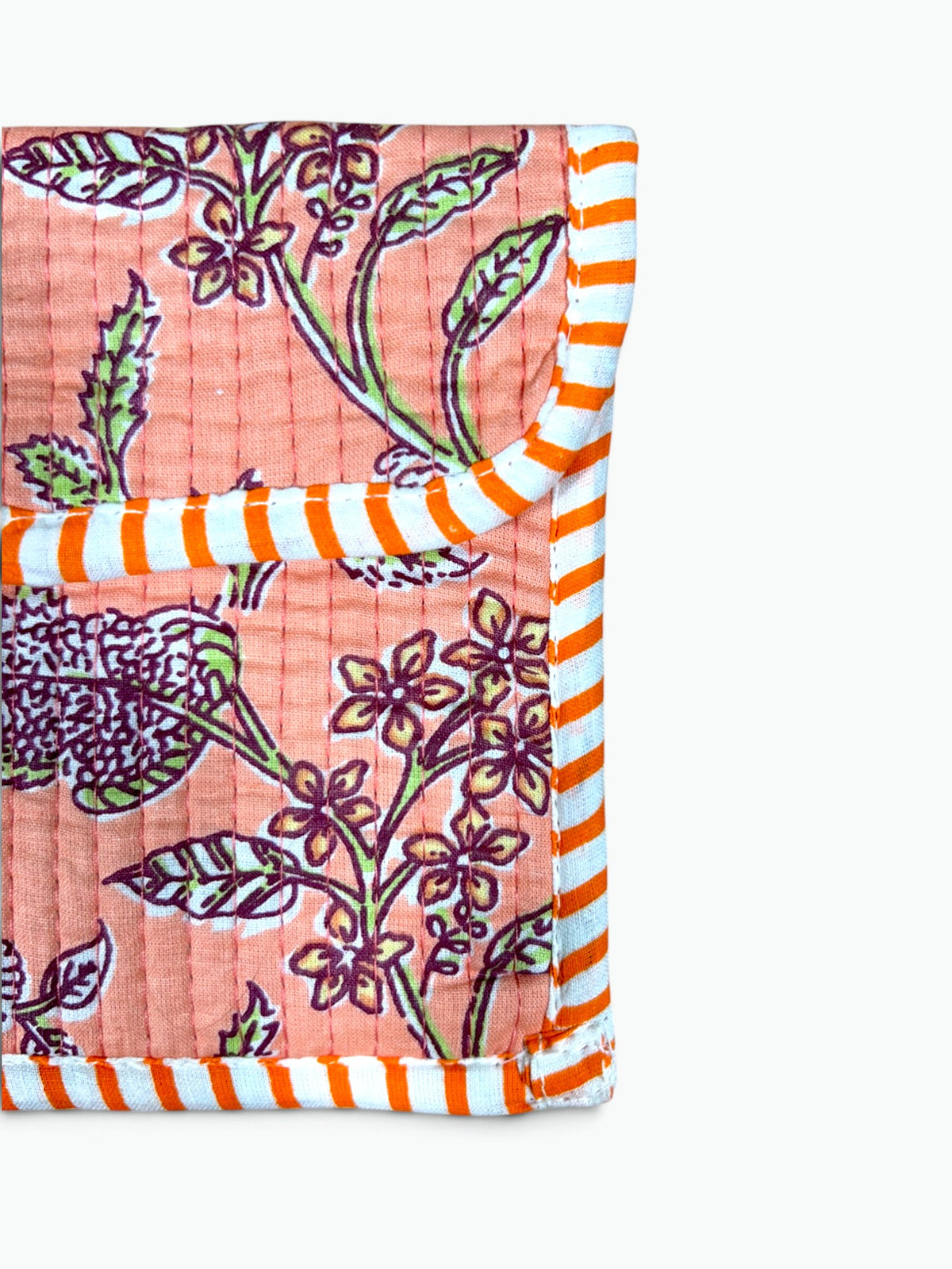 Peach Meadow Envelope Pouch | Quilted Cotton Clutch with Magnetic Snap