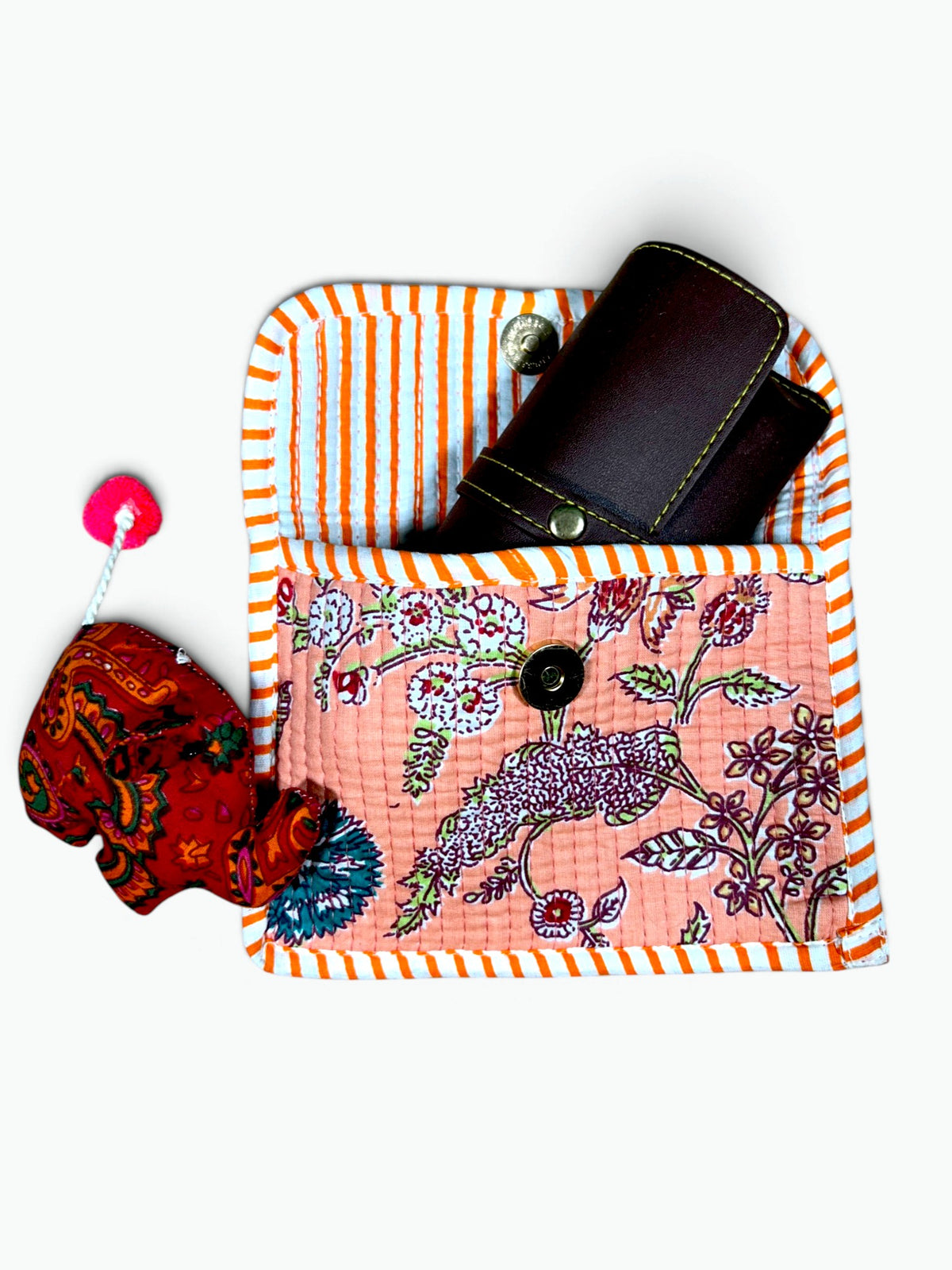 Peach Meadow Envelope Pouch | Quilted Cotton Clutch with Magnetic Snap