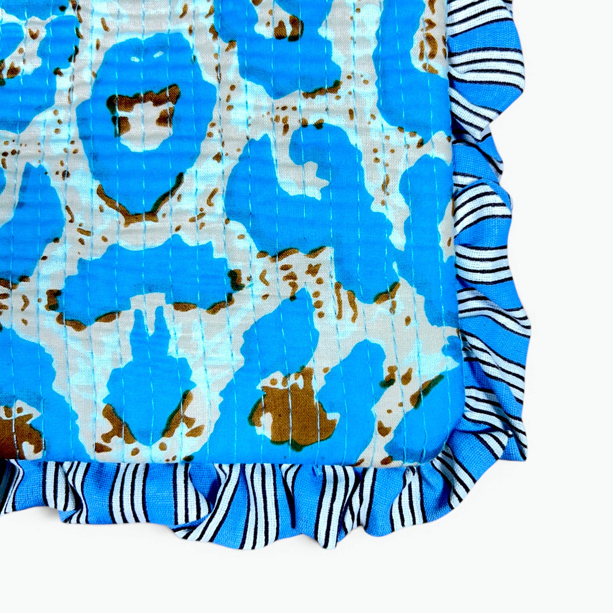 Blue Leopard Print Quilted Frill Pouch | 100% Cotton