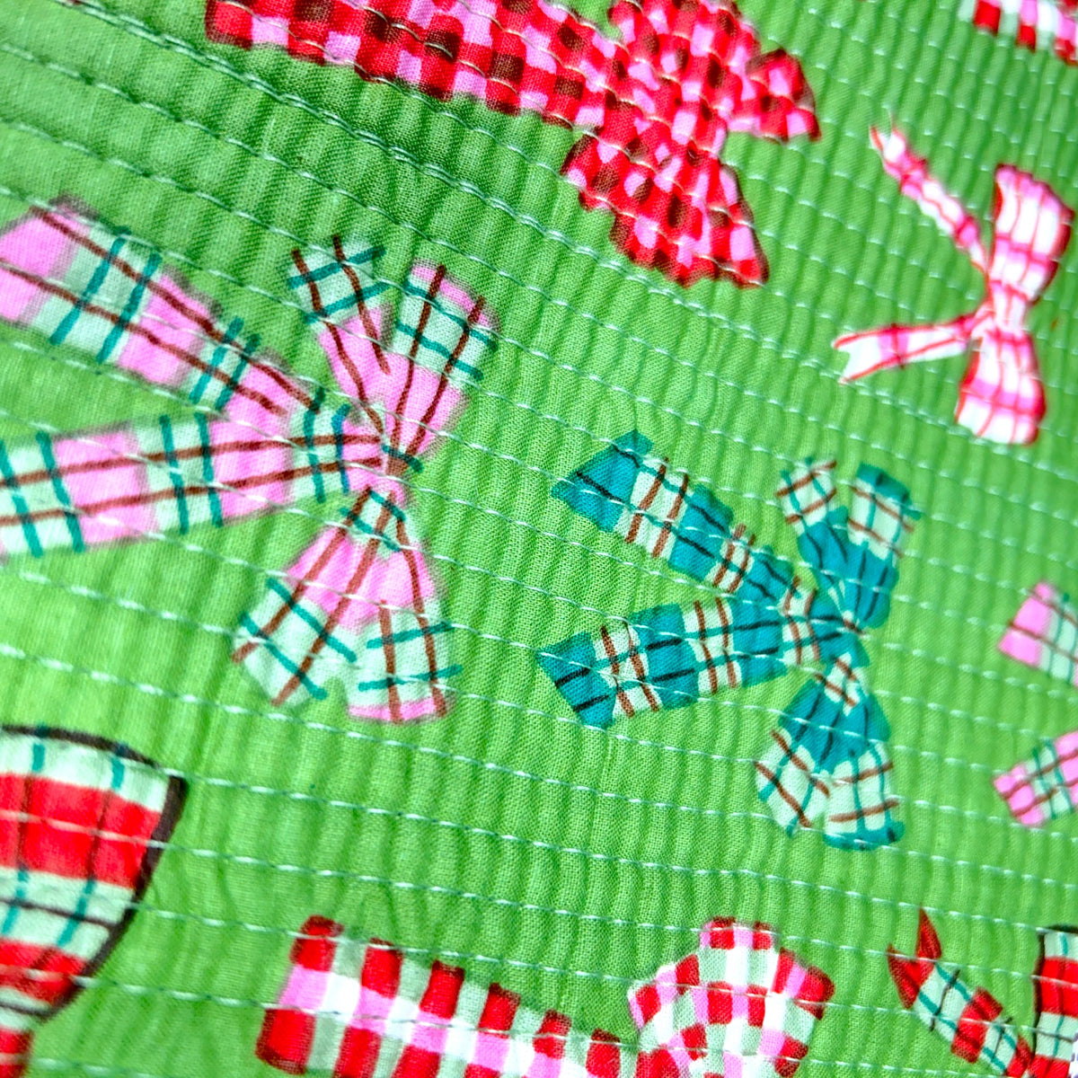 Tartan Bows Print Quilted Frill Pouch | 100% Cotton