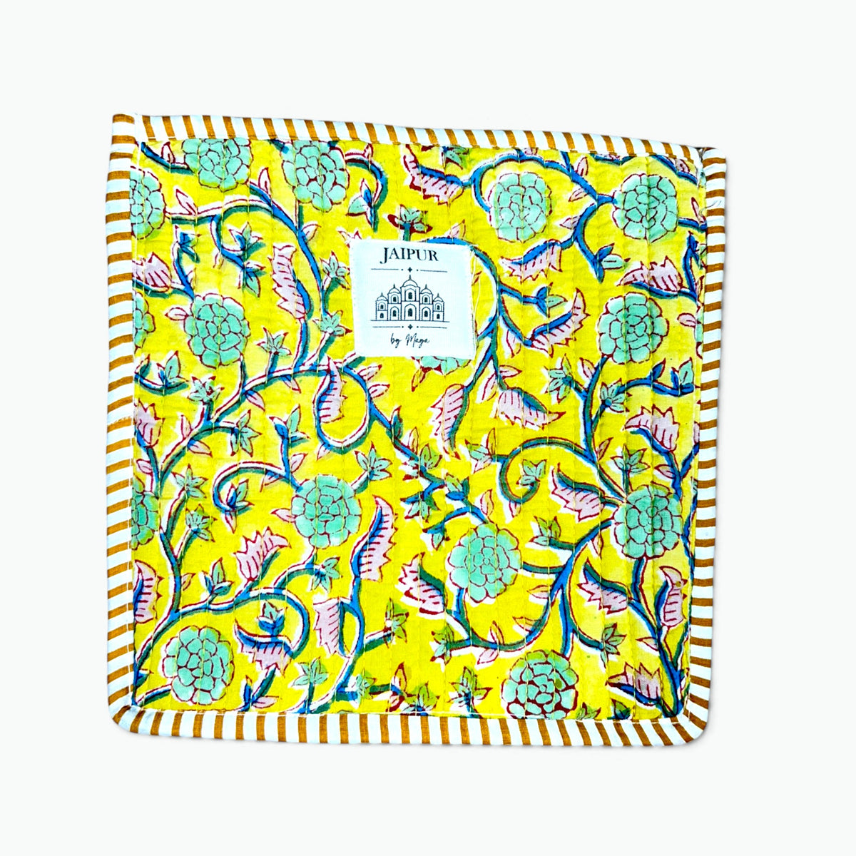 Artisan Hand Block Print Quilted Cotton Pouch | 20x20 cm