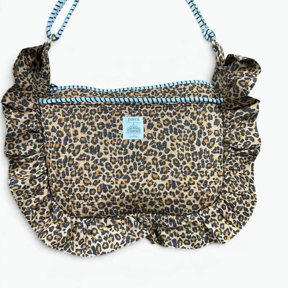 Leopard Print Frill Shoulder Bag | Quilted Cotton with Ruffle Trim