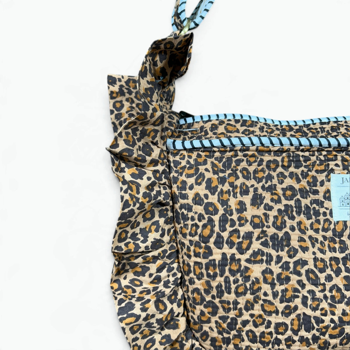 Leopard Print Frill Shoulder Bag | Quilted Cotton with Ruffle Trim