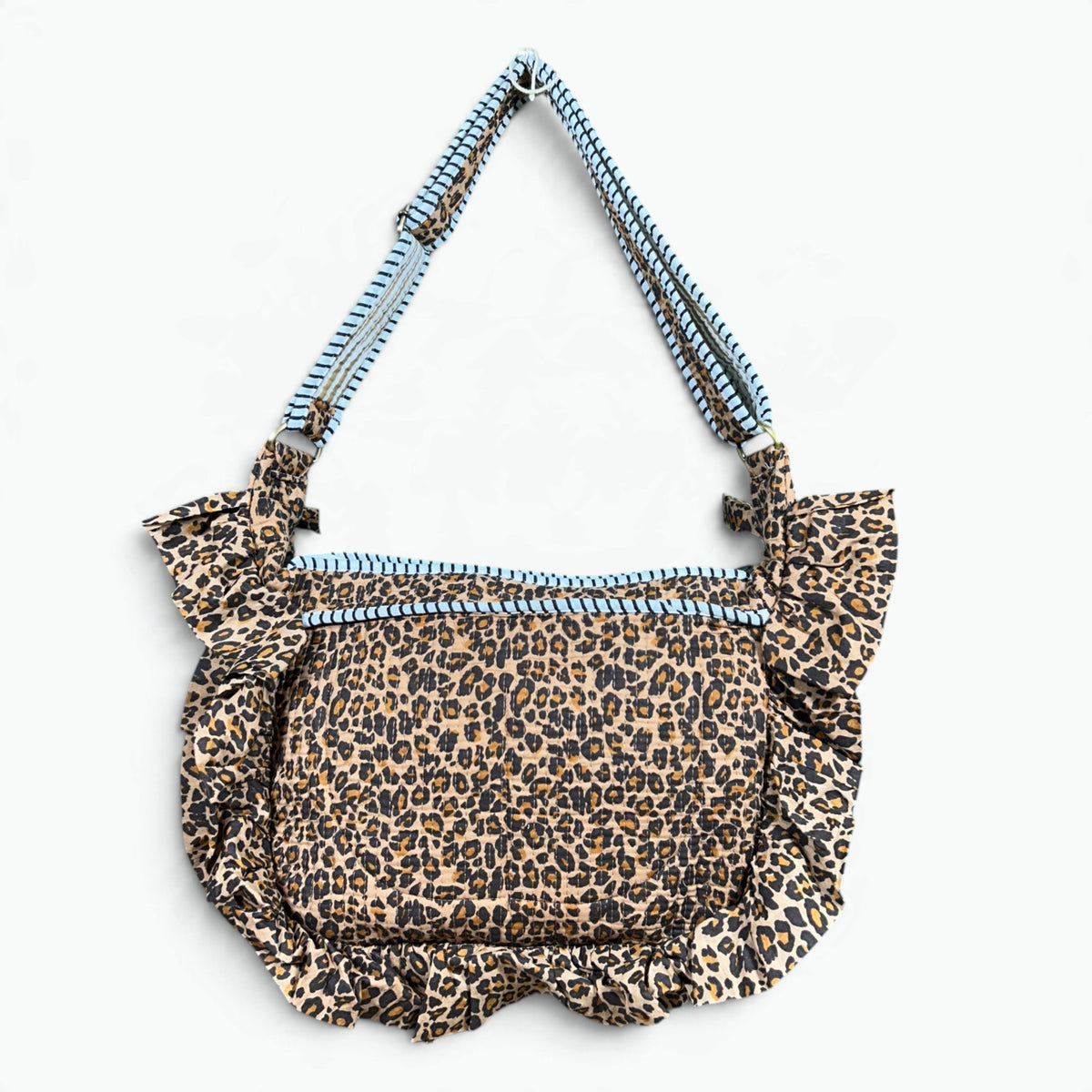 Leopard Print Frill Shoulder Bag | Quilted Cotton with Ruffle Trim