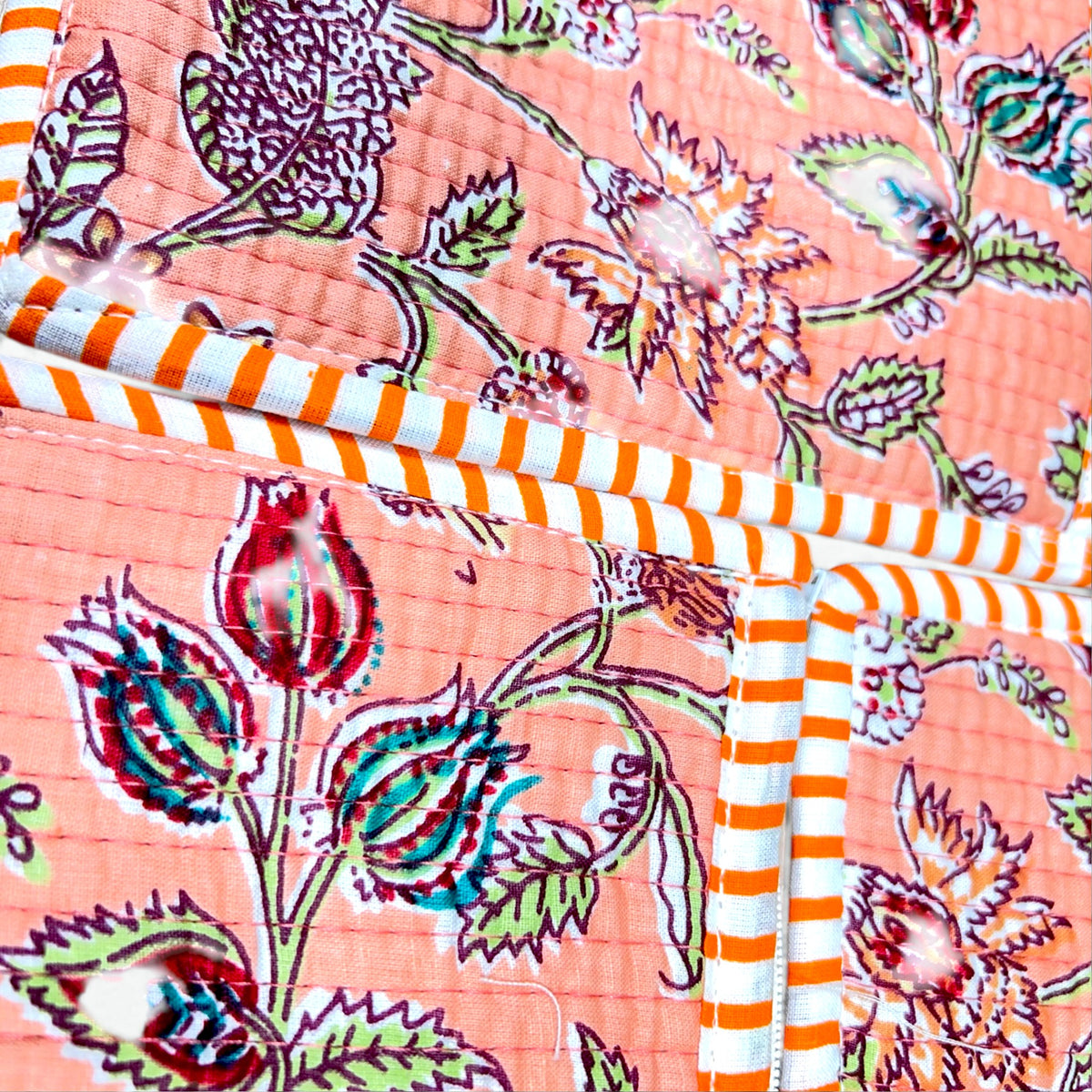 Peach Meadow Print Pouch Set of 3 | Quilted Cotton Zip Pouches