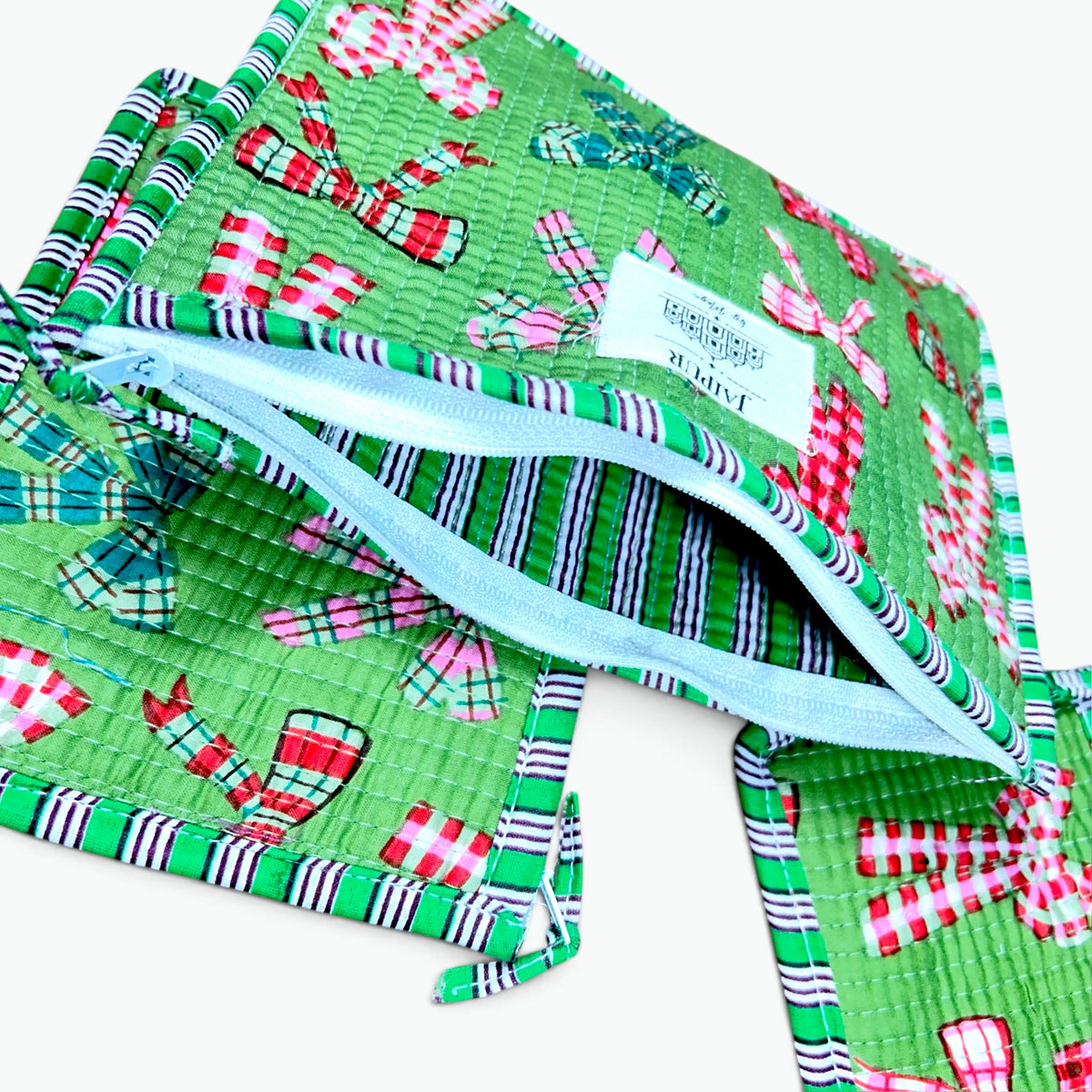 Tartan Bows Print Pouch Set of 3 | Quilted Cotton Zip Pouches