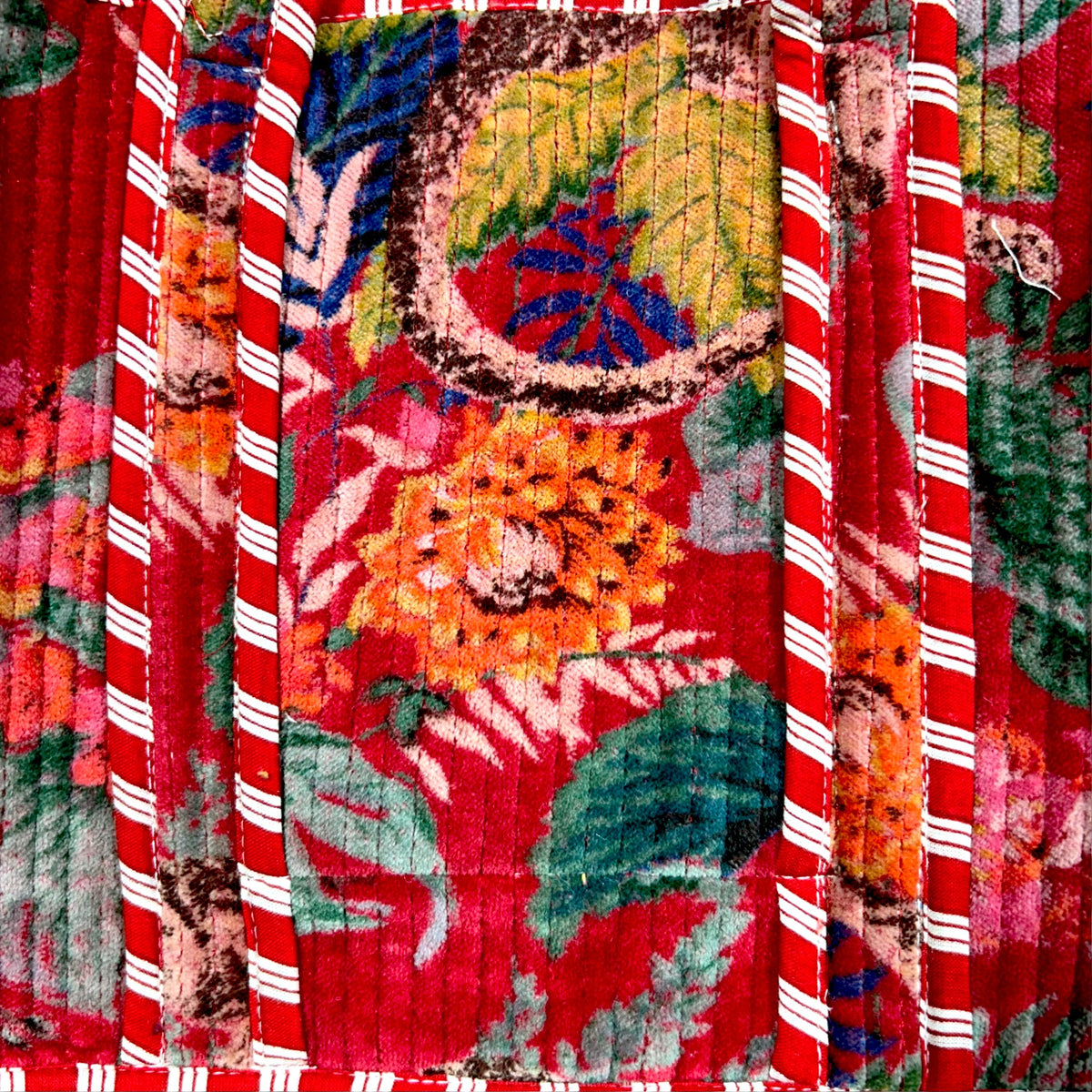 Red Velvet Tropical Reversible Tote Bag | Quilted Velvet Shoulder Tote