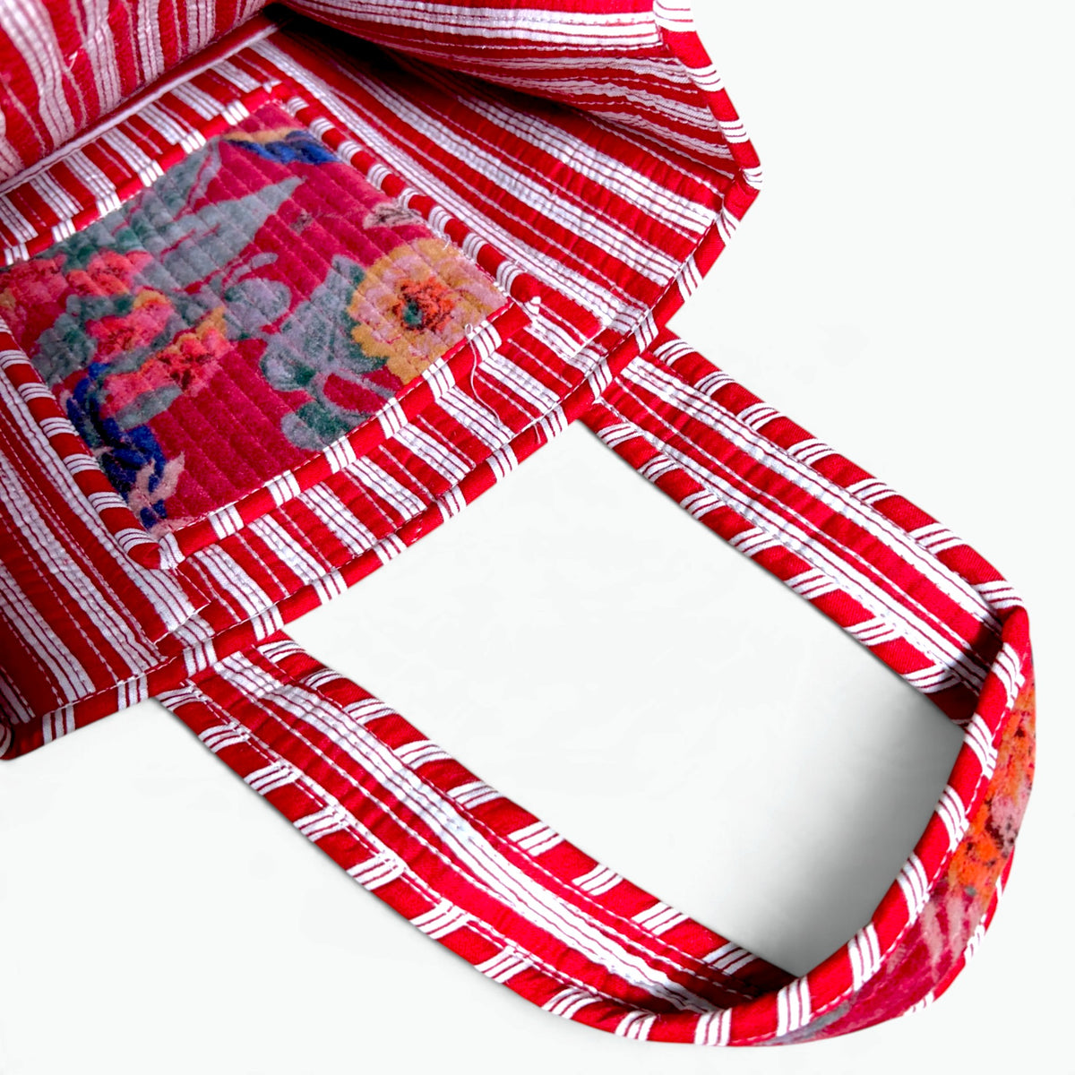 Red Velvet Tropical Reversible Tote Bag | Quilted Velvet Shoulder Tote