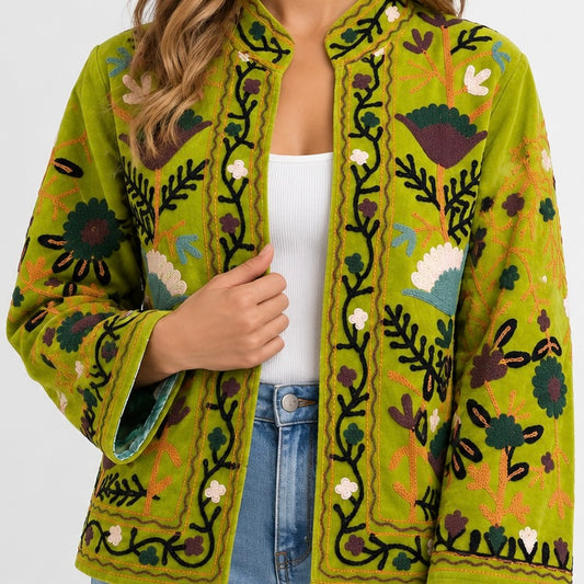 Lime Green Floral Embroidered Jacket