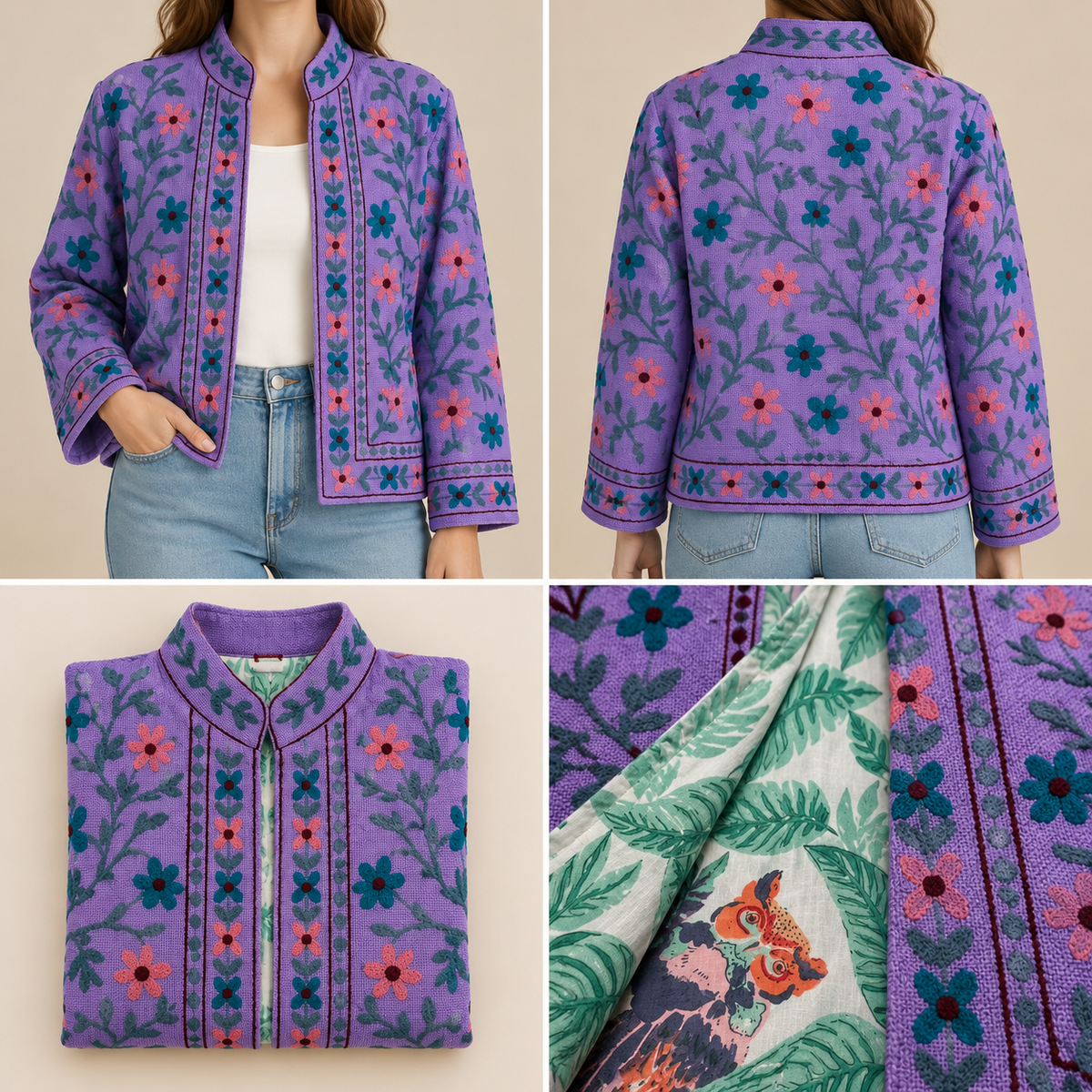 Lavender Purple Floral Embroidered Jacket