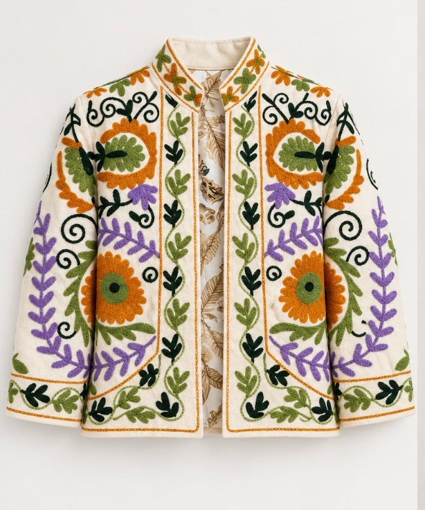 Cream Floral Embroidered Jacket