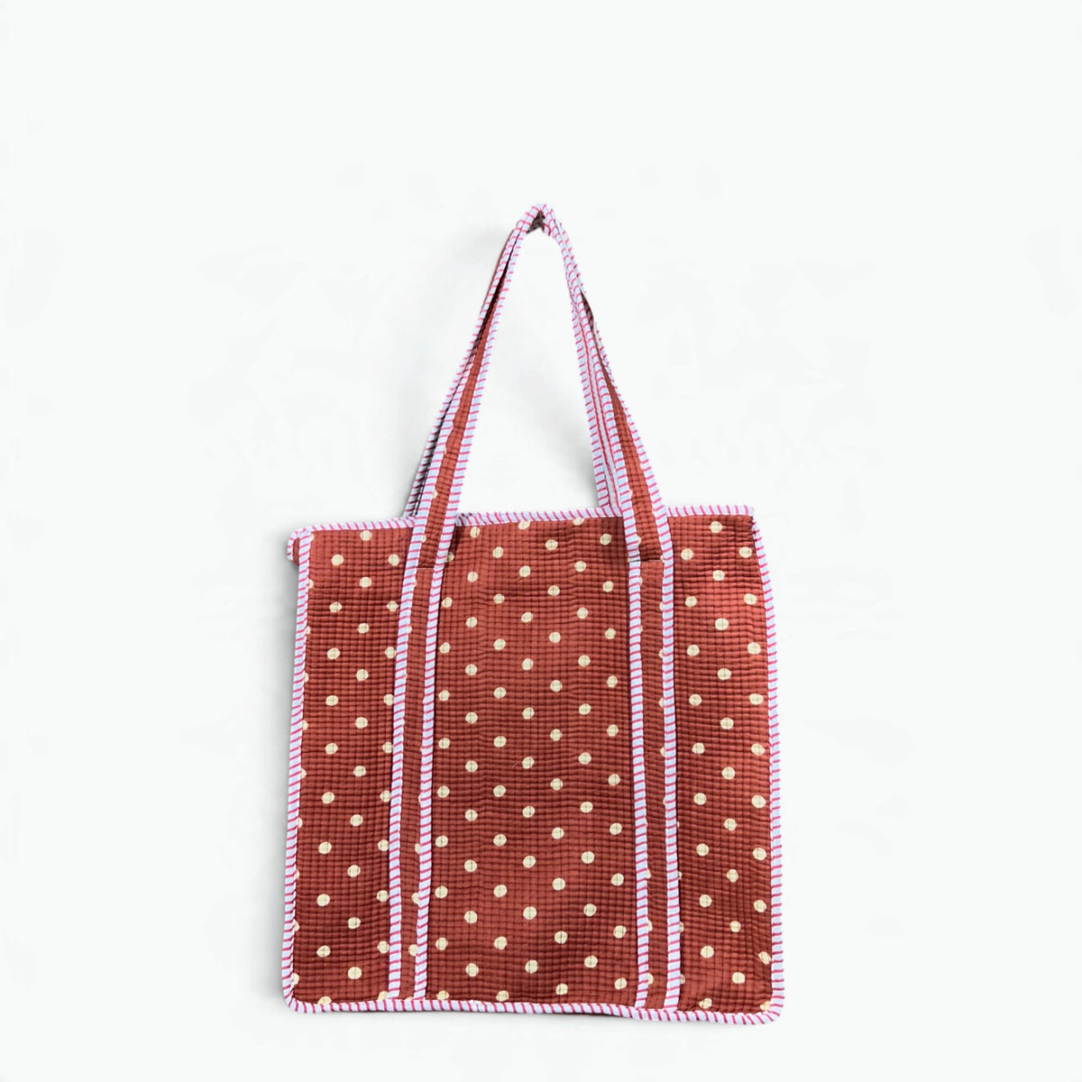 Large Terracotta Polka Dot Quilted Tote Bag | Cotton Shoulder Tote