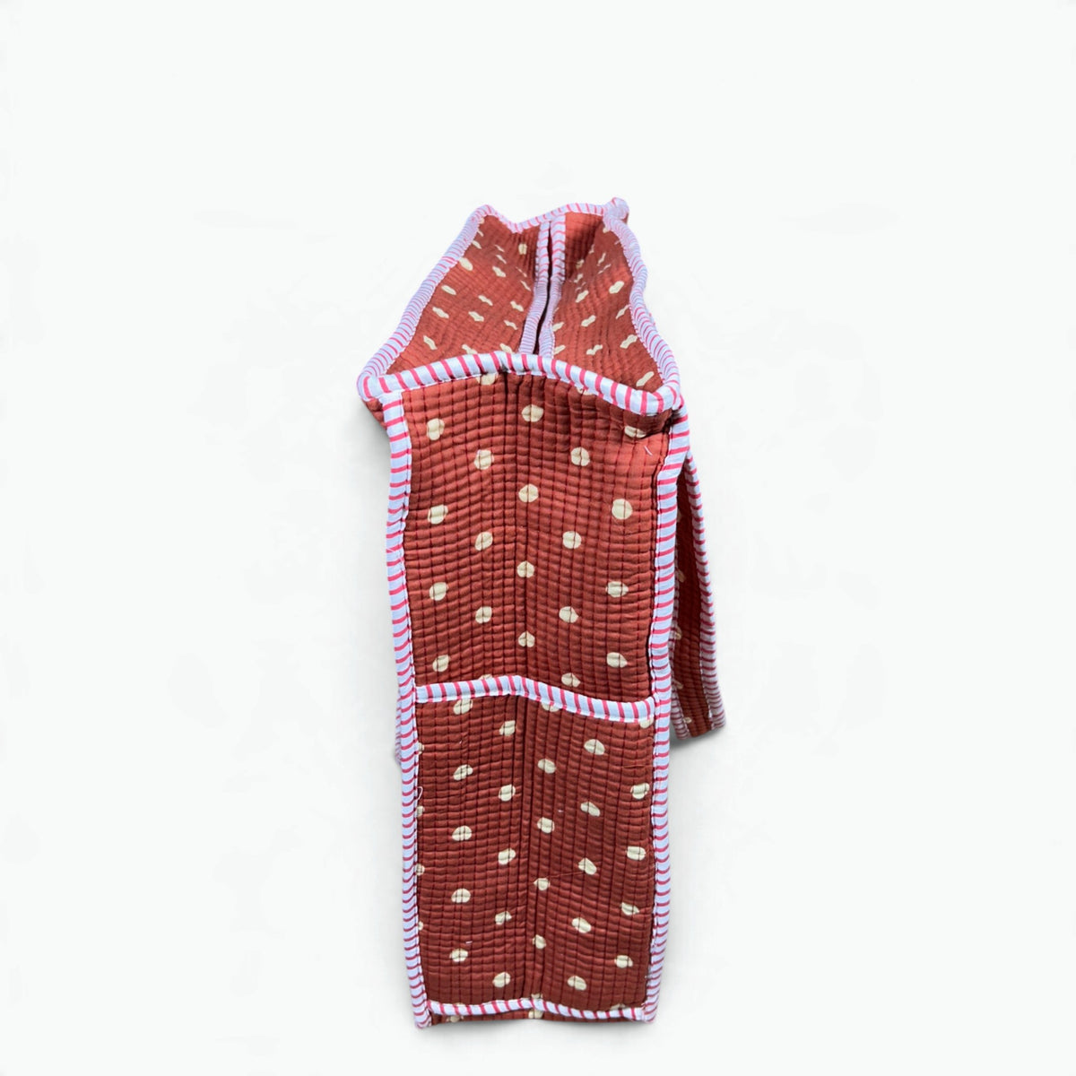 Large Terracotta Polka Dot Quilted Tote Bag | Cotton Shoulder Tote