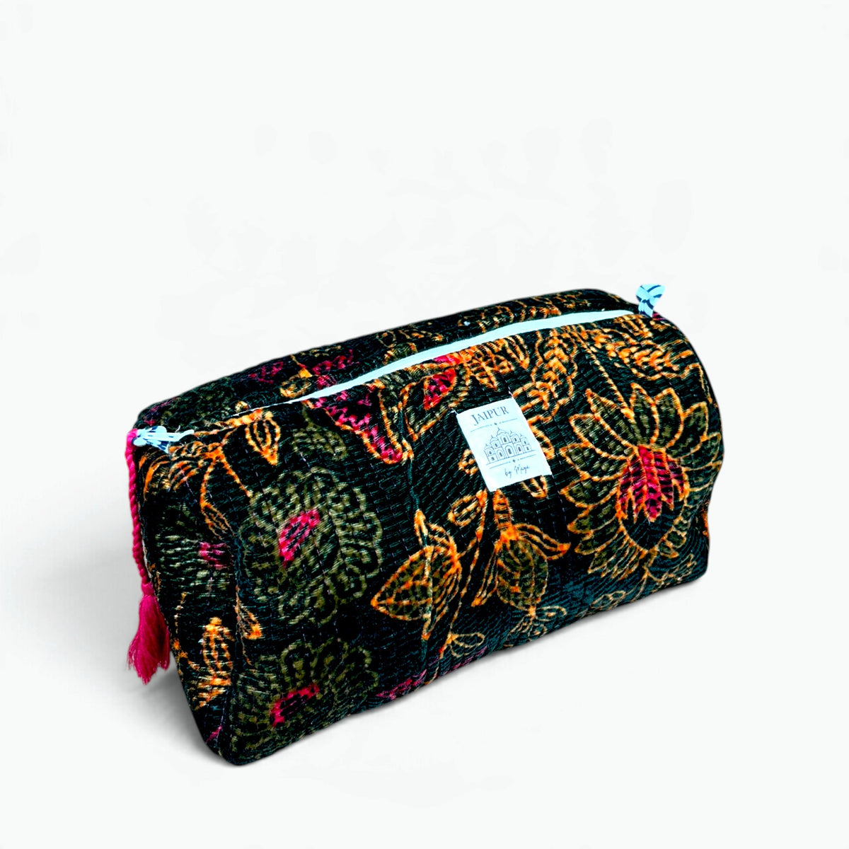 Velvet Wash Bags (Set of 3) | Quilted Floral Toiletry & Makeup Bags with Tassels