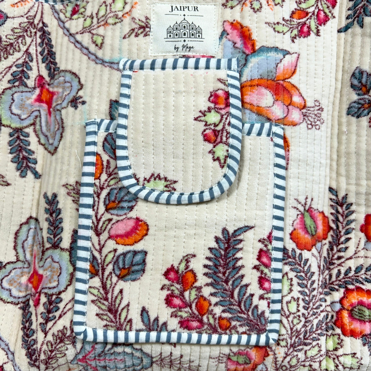 Medium Cream Reversible Velvet Floral Tote Bag