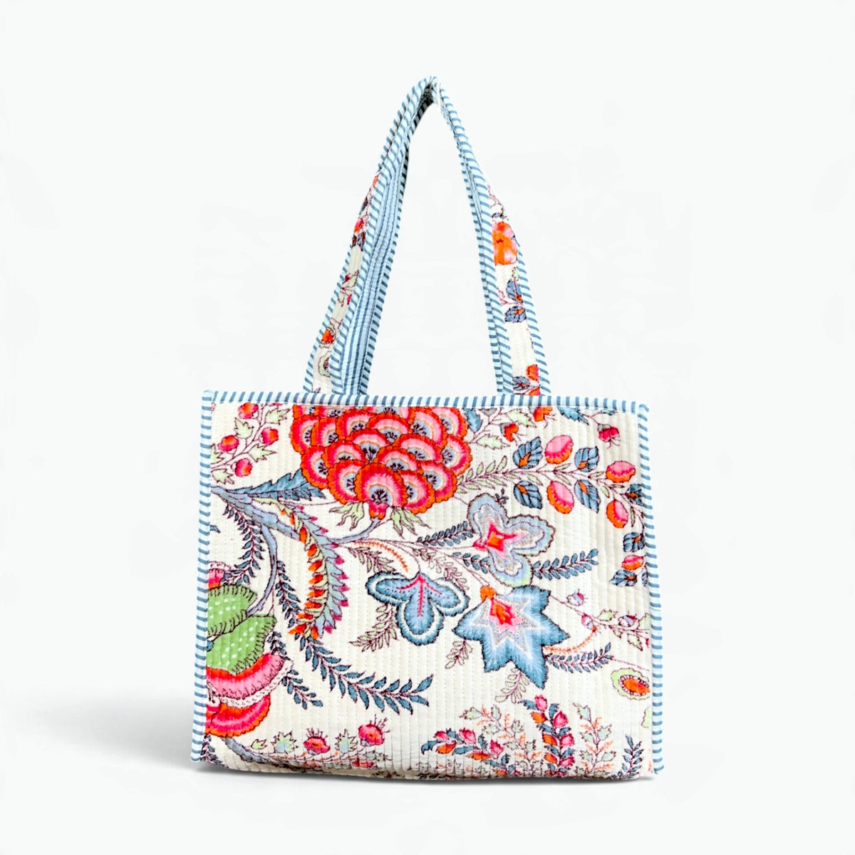 Medium Cream Reversible Velvet Floral Tote Bag