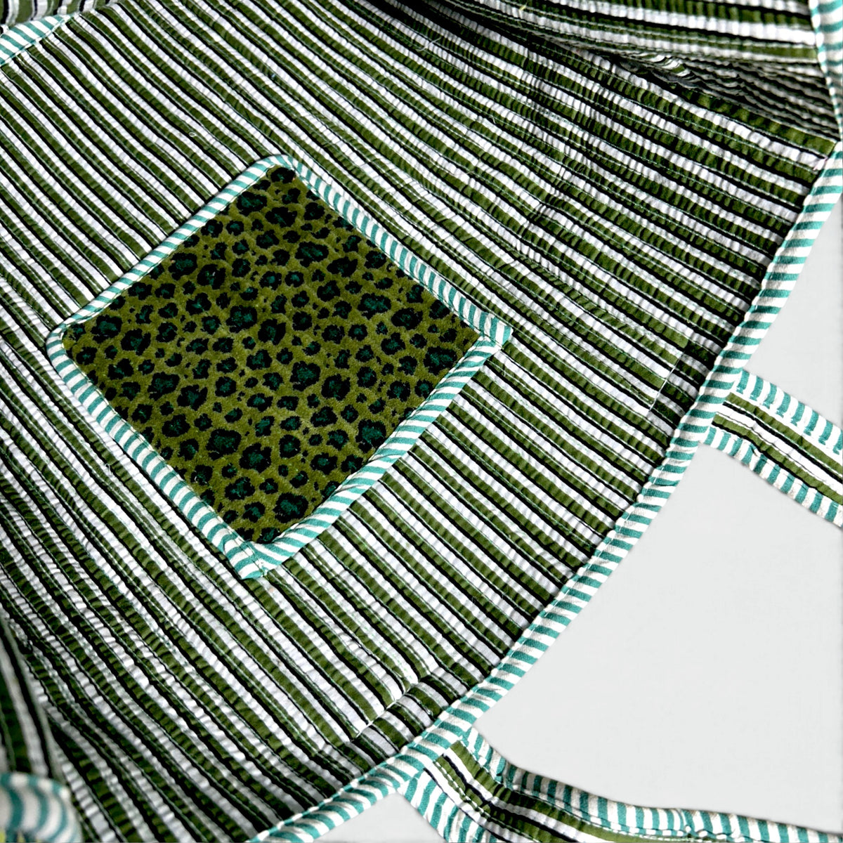 Large Green Velvet Reversible Leopard Print Tote Bag | Quilted Velvet Shoulder Tote with Inside Pocket