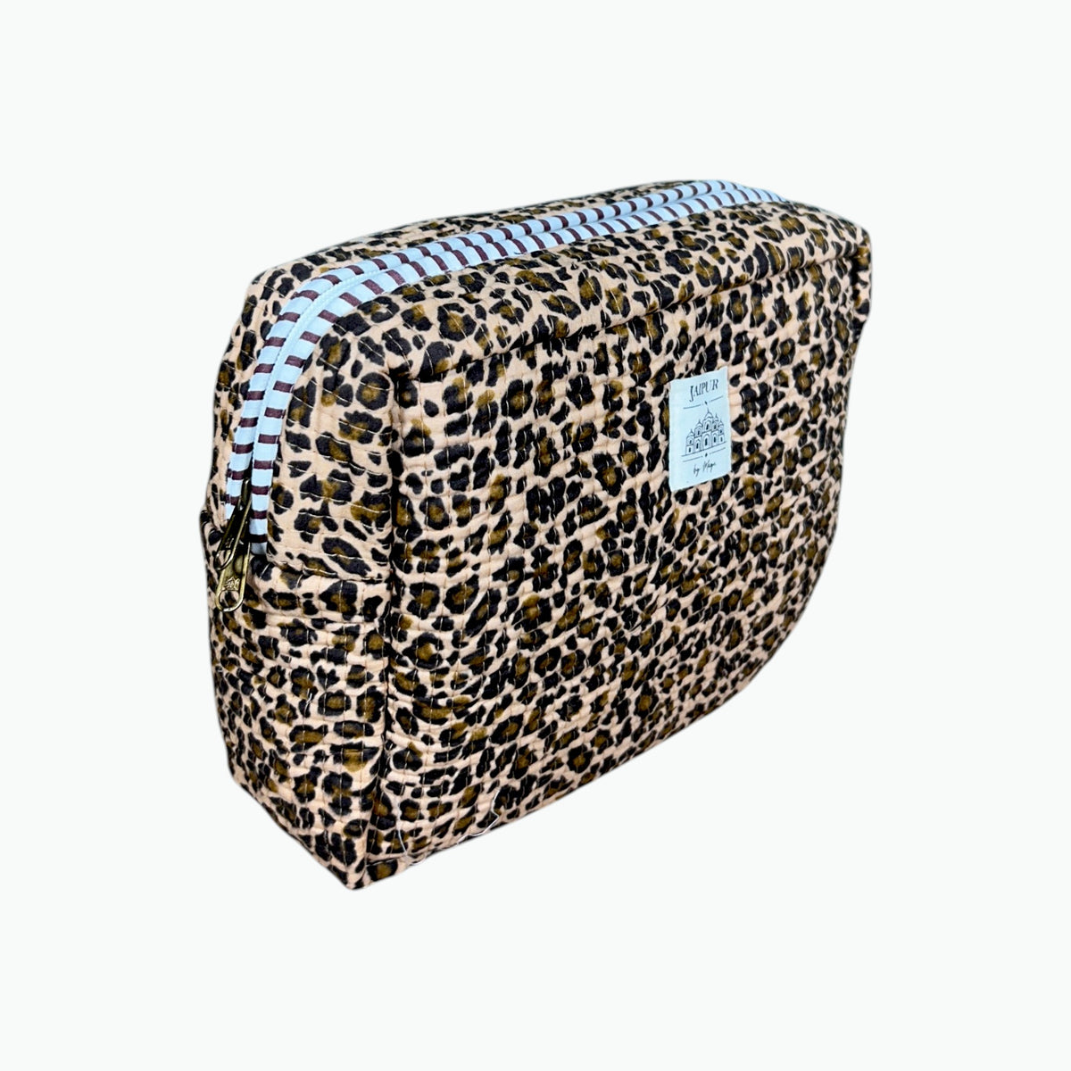 Leopard Print Scallop Pouch | Quilted Cotton Makeup & Wash Bag with Zip