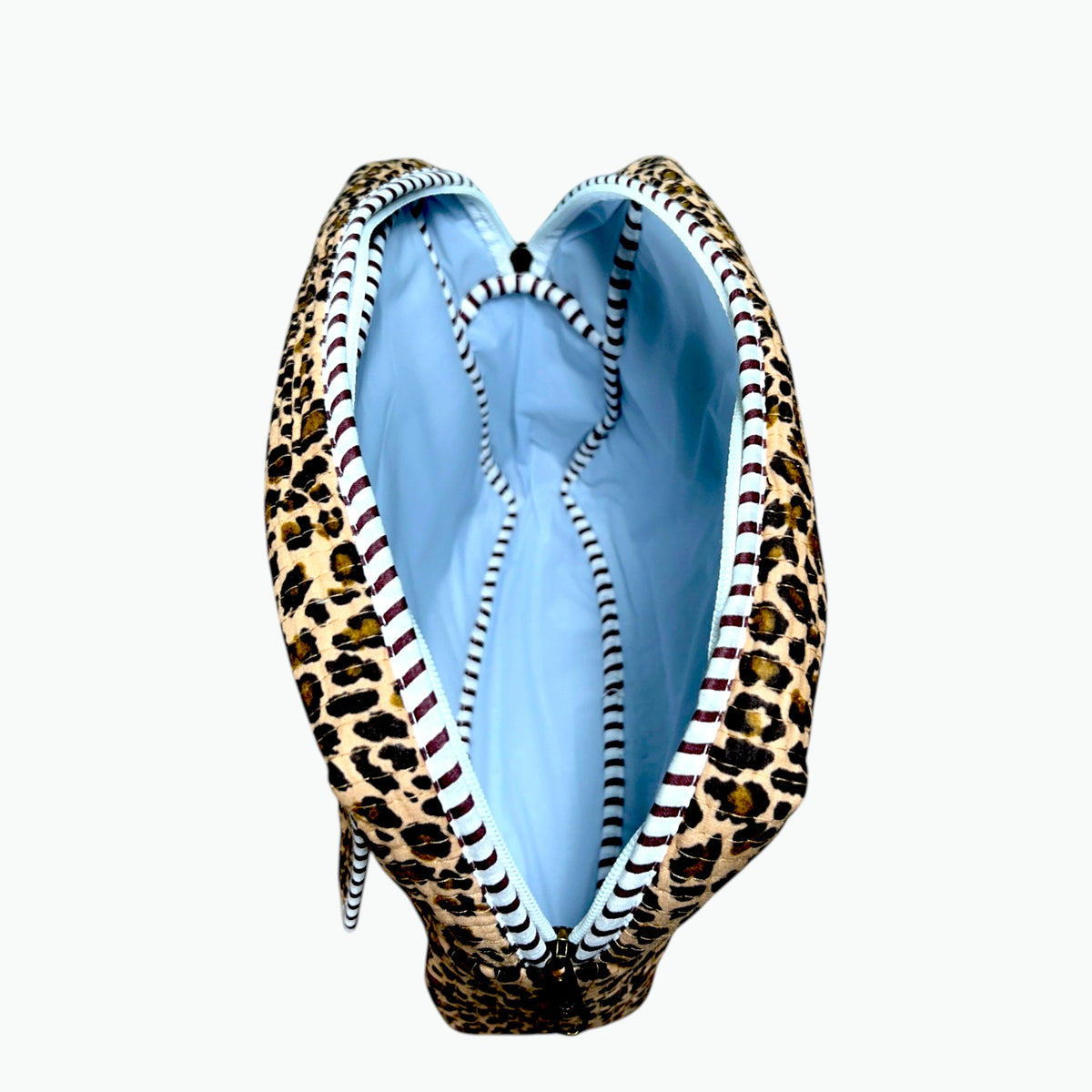 Leopard Print Scallop Pouch | Quilted Cotton Makeup & Wash Bag with Zip