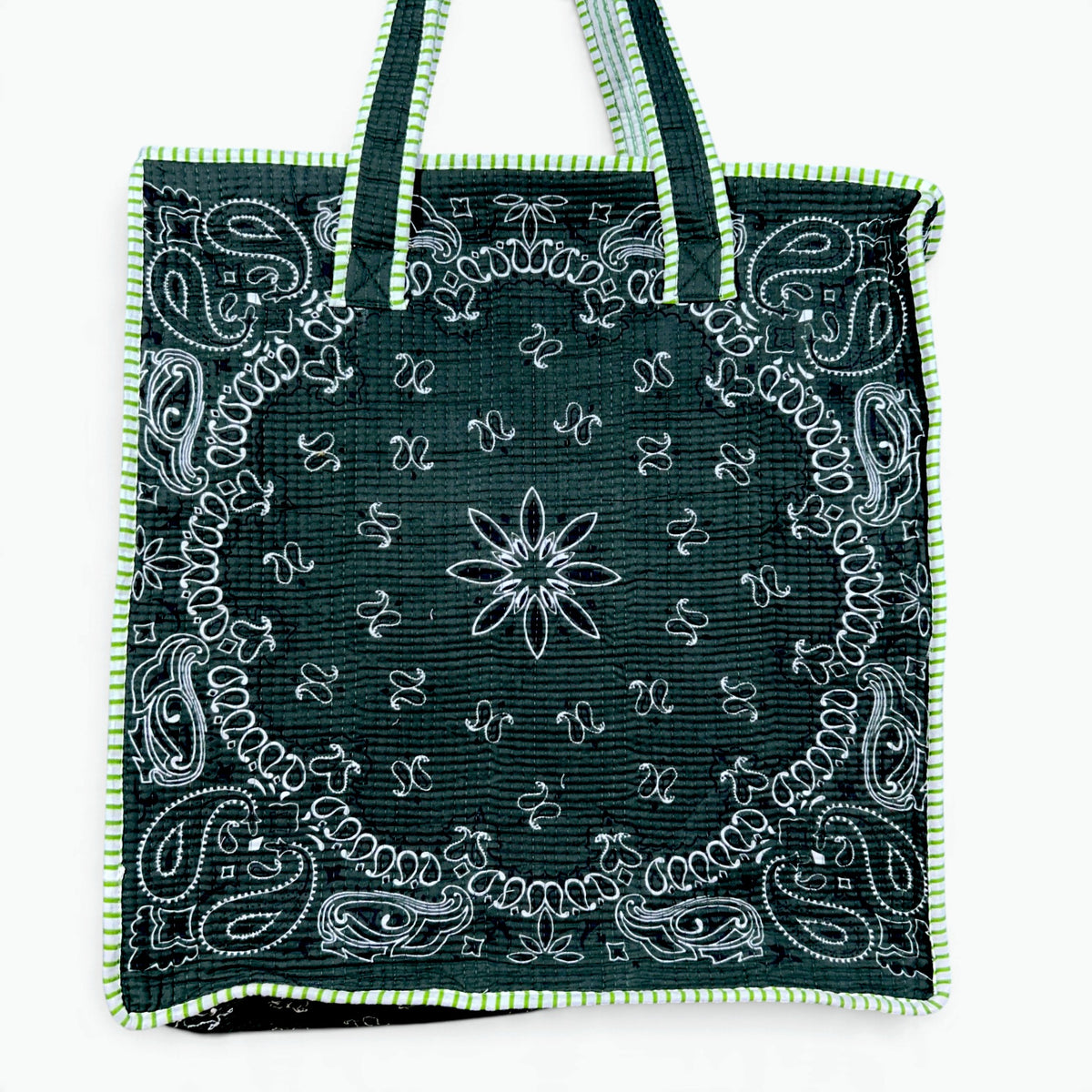Bandana Paisley Quilted Tote Bag | Cotton Shoulder Tote with Pocket