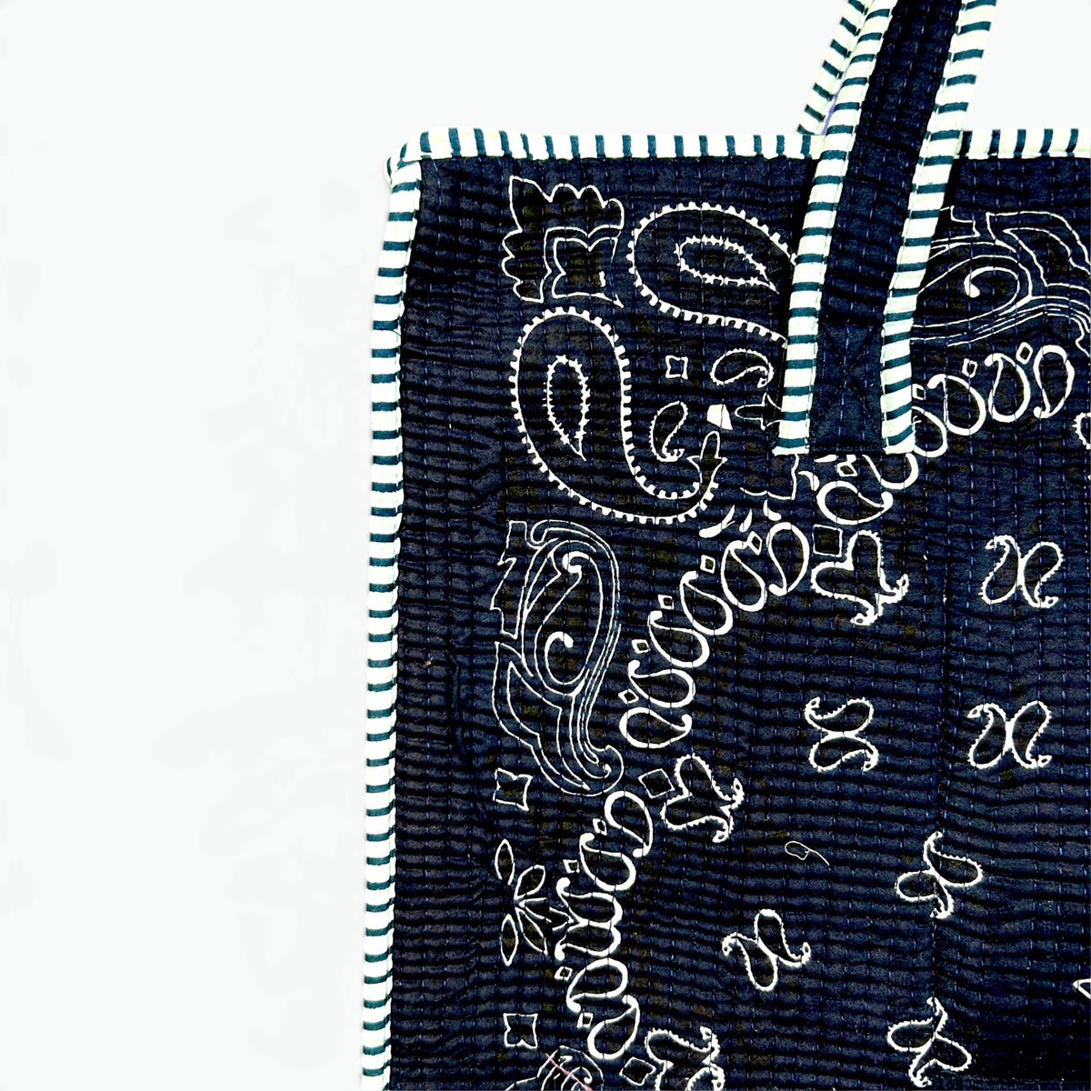 Bandana Paisley Quilted Tote Bag | Cotton Shoulder Tote with Pocket