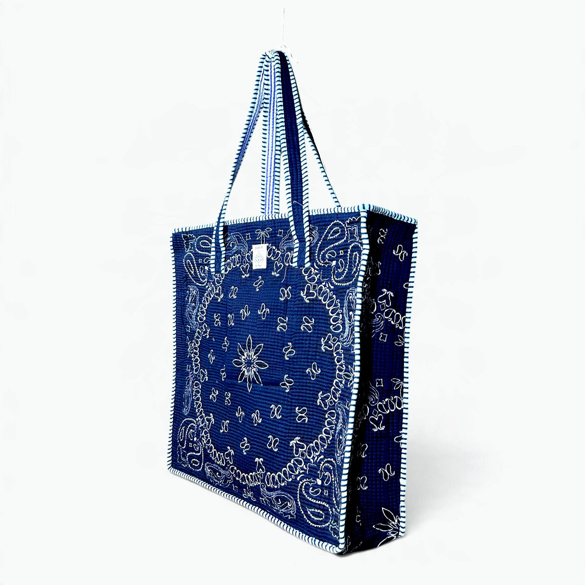 Bandana Paisley Quilted Tote Bag | Cotton Shoulder Tote with Pocket