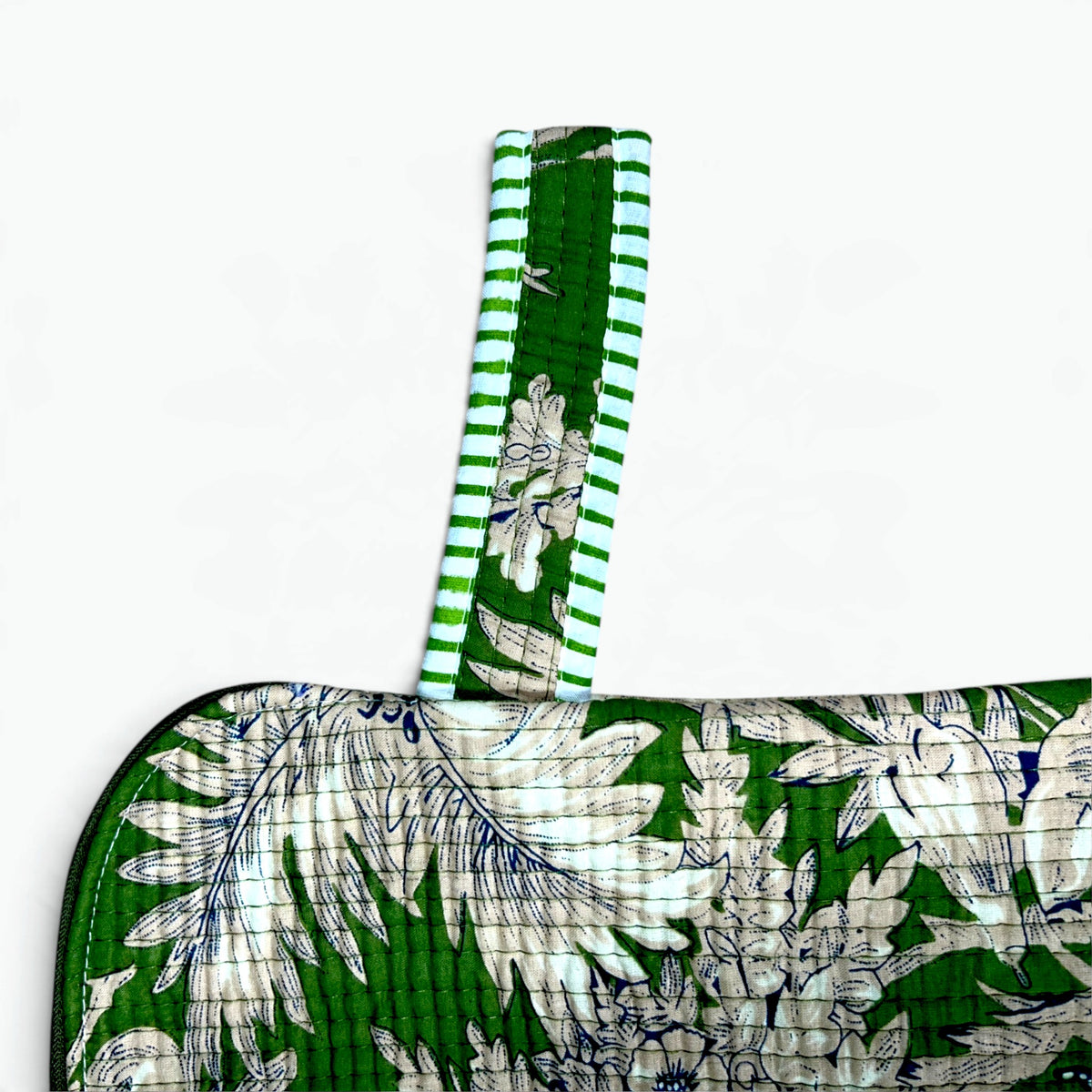 Green Botanical Quilted iPad Sleeve | Floral Tablet Cover with Zip & Wrist Loop