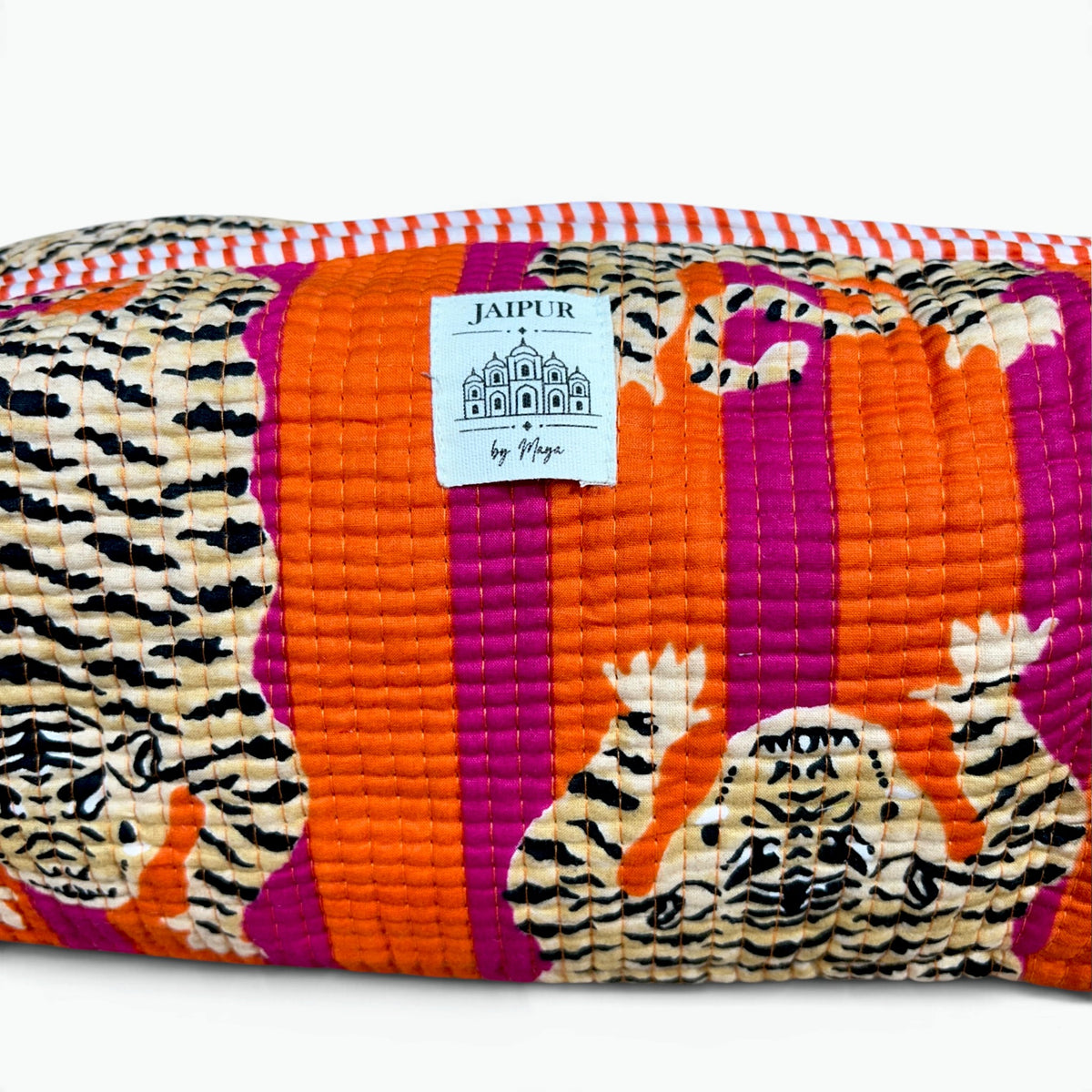 Vibrant Tiger & Stripe Quilted Dyson Bag | Orange & Magenta Cosmetic Organiser, 100% Cotton