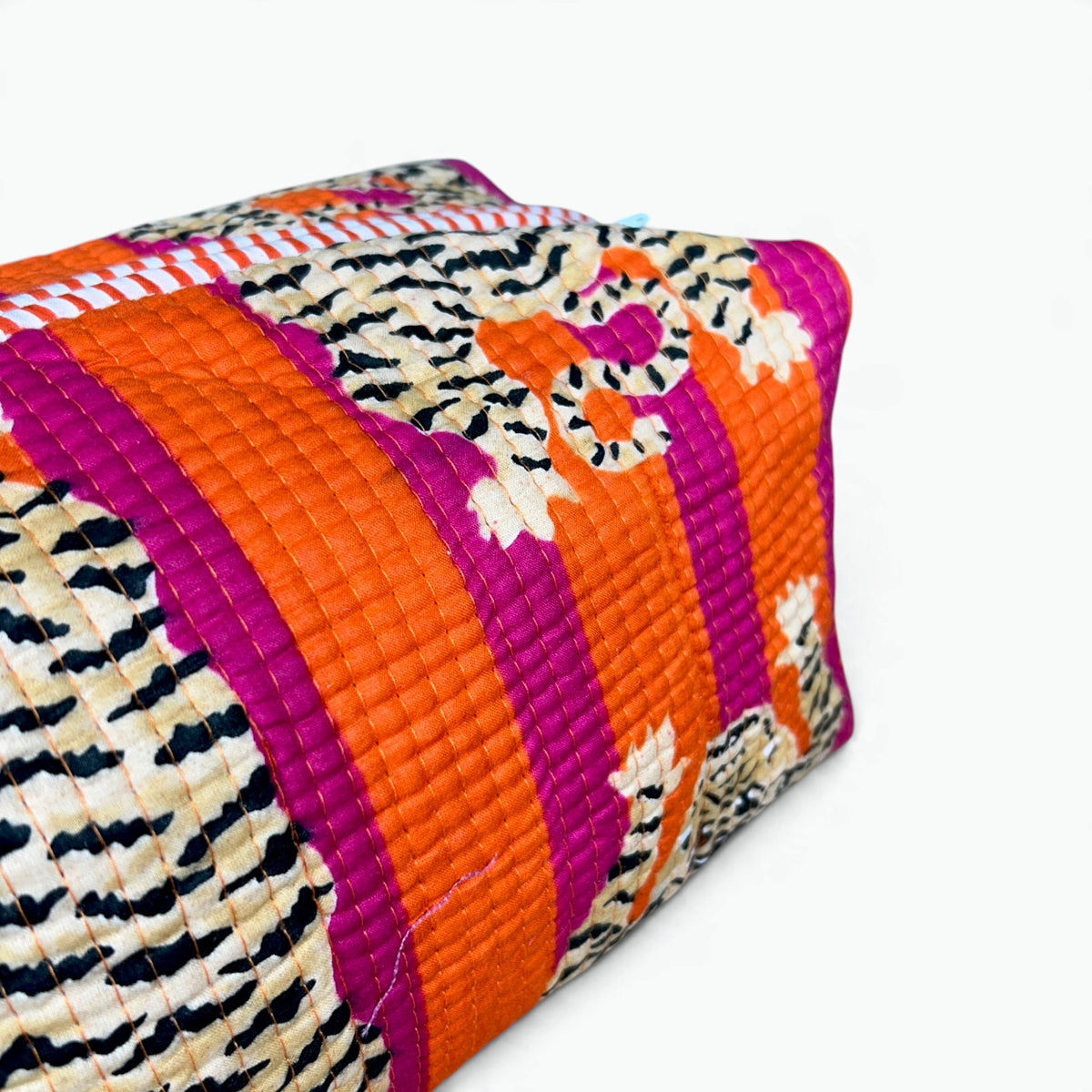 Vibrant Tiger & Stripe Quilted Dyson Bag | Orange & Magenta Cosmetic Organiser, 100% Cotton