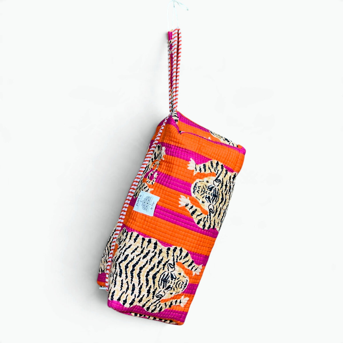 Vibrant Tiger & Stripe Quilted Dyson Bag | Orange & Magenta Cosmetic Organiser, 100% Cotton