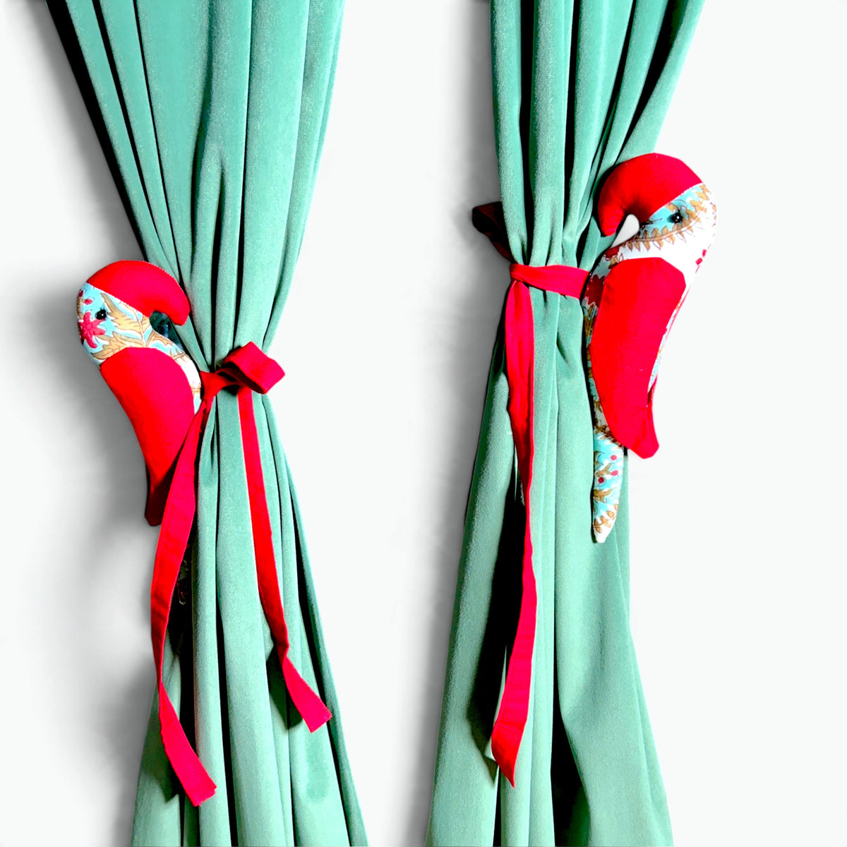 Parrot Curtain Tiebacks (Set of 2) | Handmade Fabric Curtain Holders