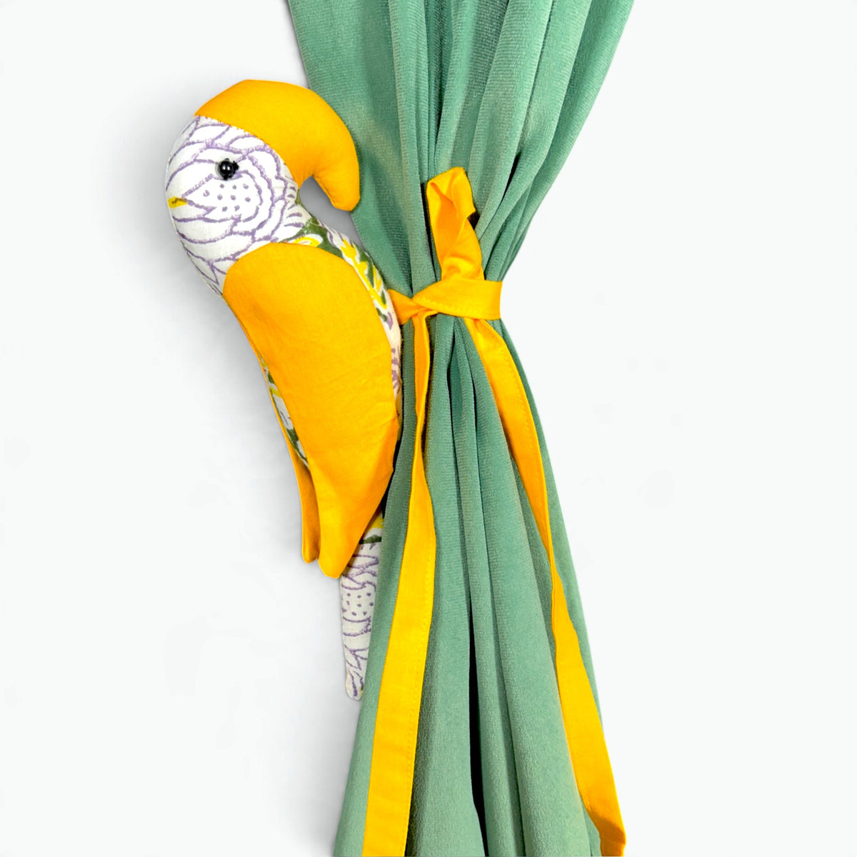 Yellow Parrot Curtain Tiebacks (Set of 2) | Handmade Fabric Curtain Holders